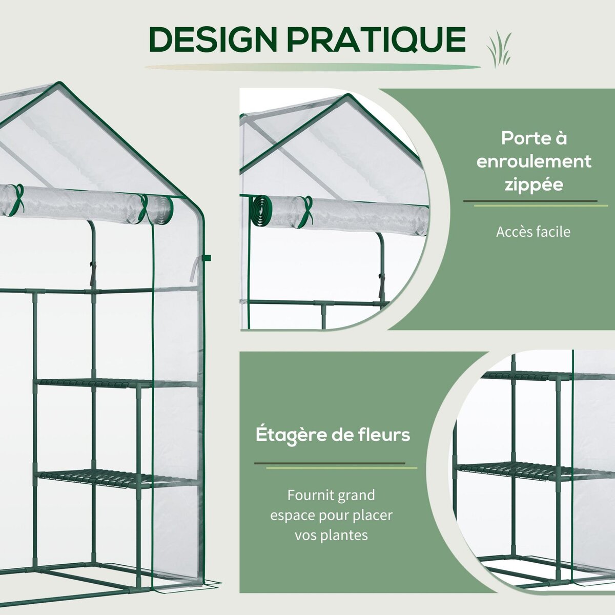 OUTSUNNY Serre de jardin 6 étagères - dim. 142L x 73l x 195H cm - porte - acier thermolaqué PVC haute densité anti-UV - transparent vert