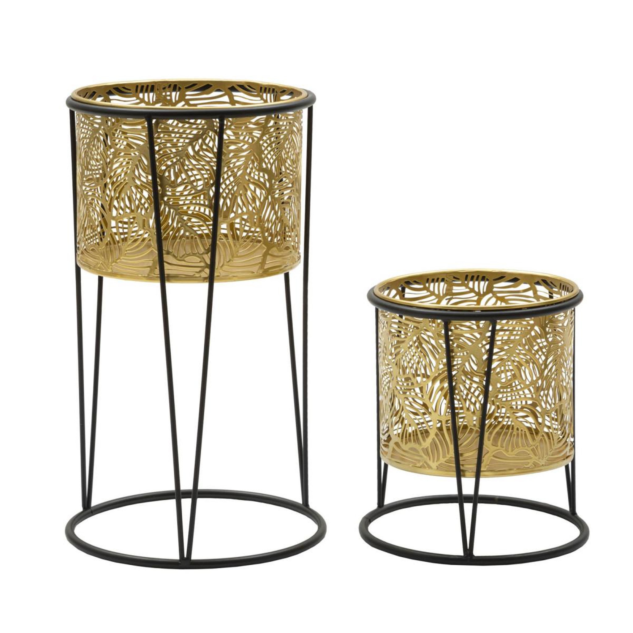 Paris Prix Lot de 2 cache-pots sur pied  leavy  40cm or & noir