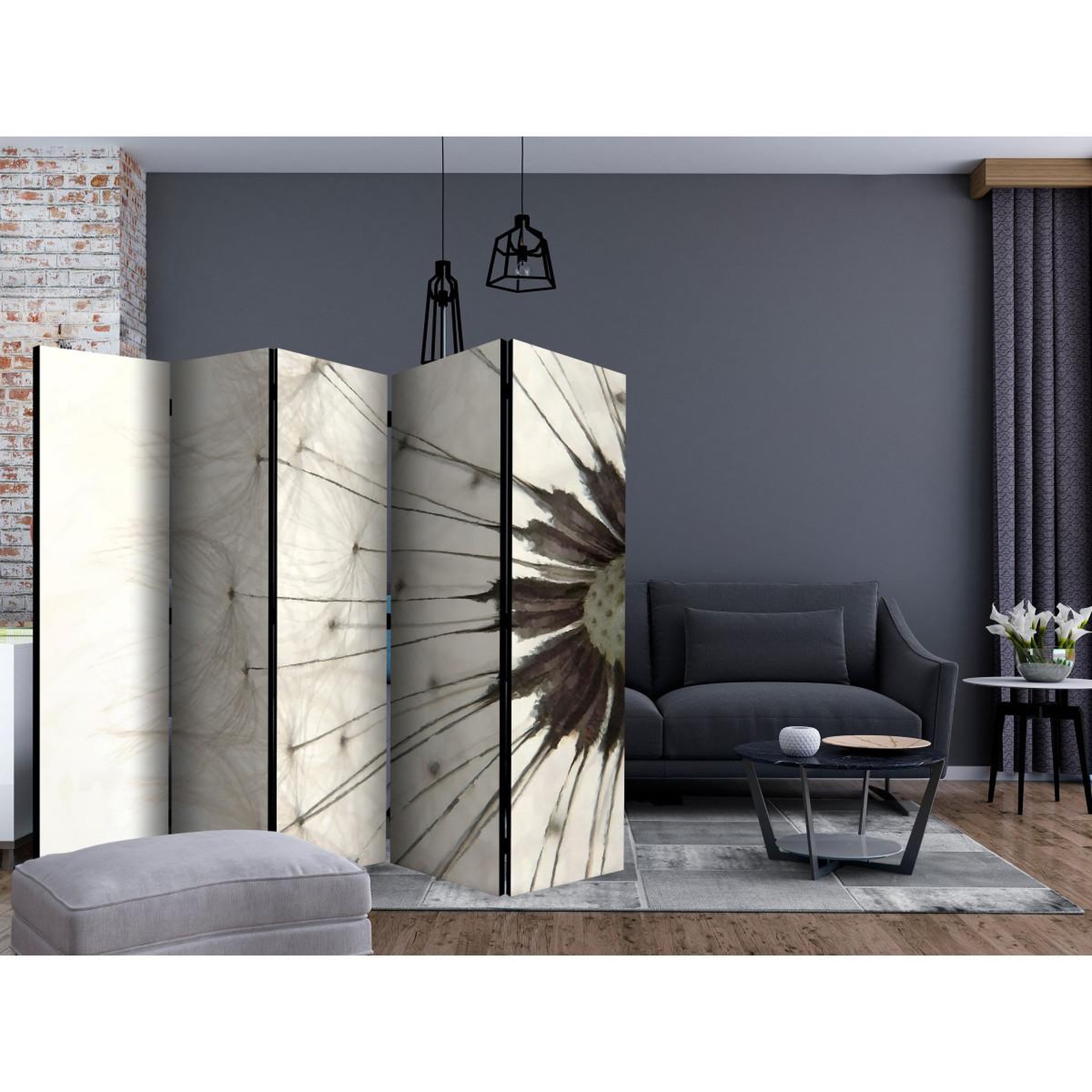 Voir la diapositive 2 : Paris Prix Paravent 5 volets  white dandelion ii  172x225cm