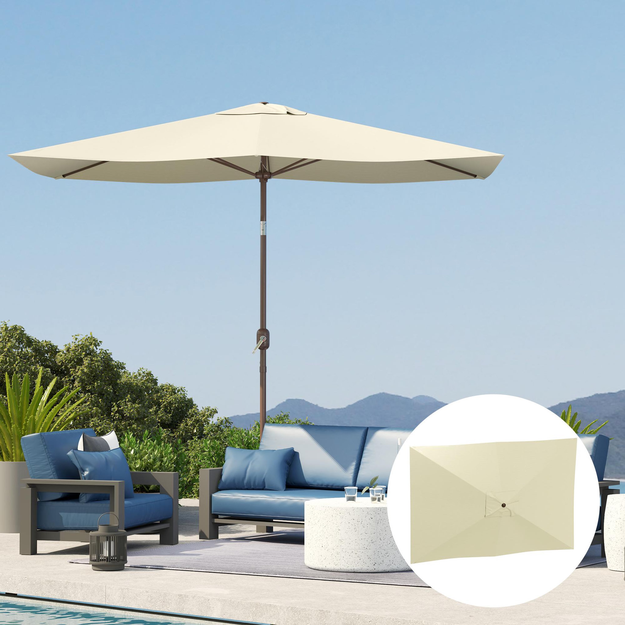 Voir la diapositive 2 : OUTSUNNY Toile de remplacement pour parasol 3 x 2 m 6 baleines - toile de rechange pour parasol - UPF 50+ - beige