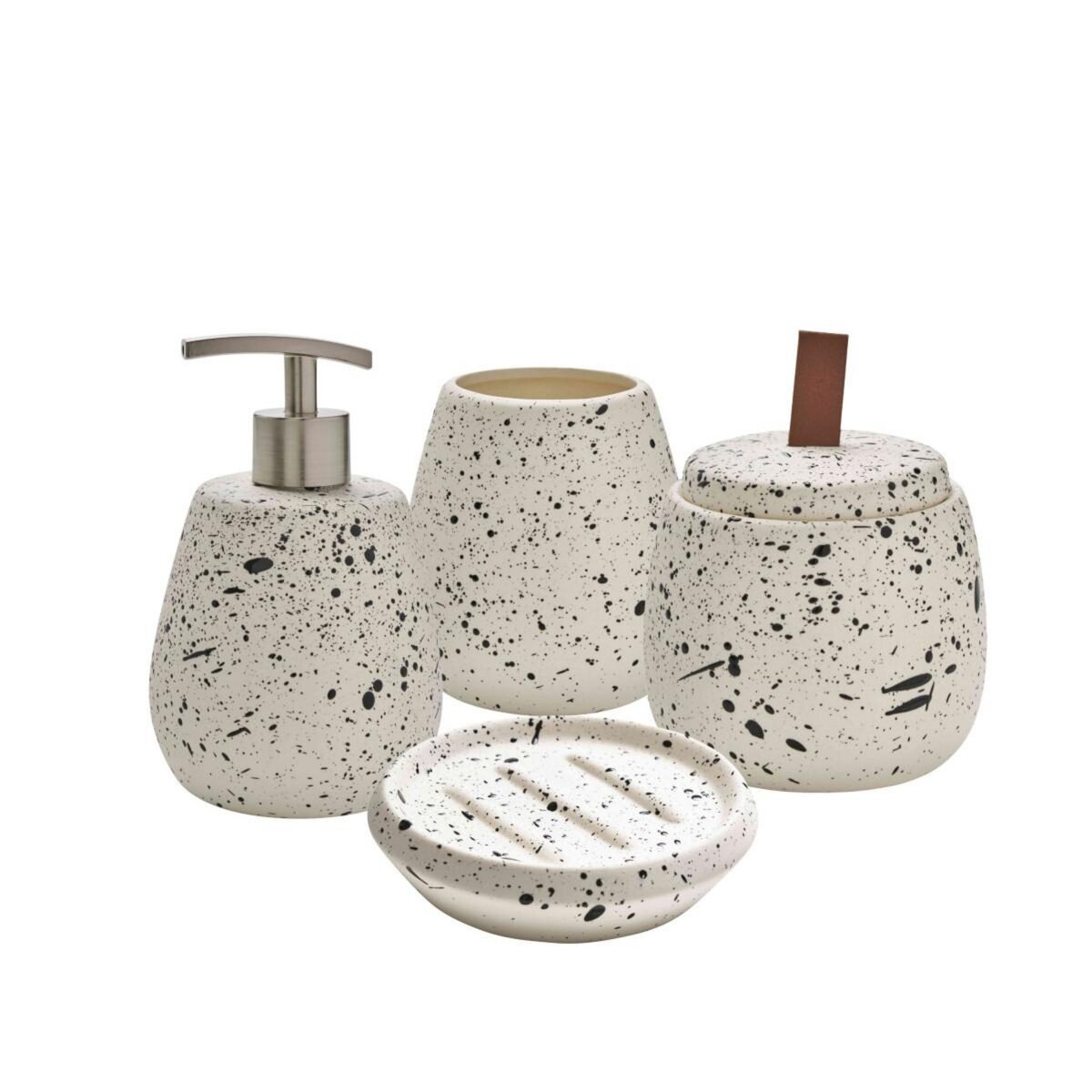 GUY LEVASSEUR Set salle de bain moucheté 4 pièces céramique blanc