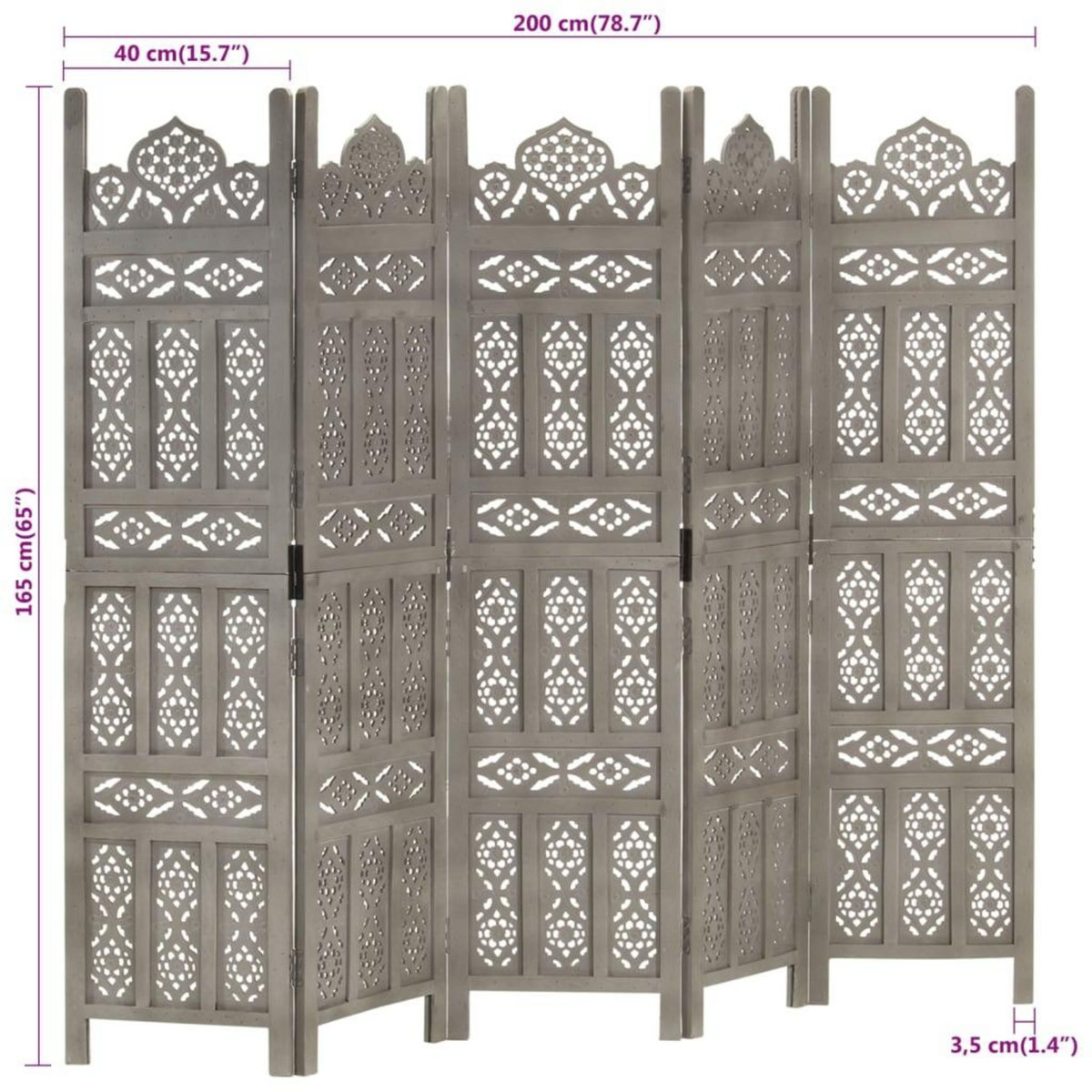 VIDAXL Cloison de separation 5 panneaux Gris 200x165 cm Bois manguier