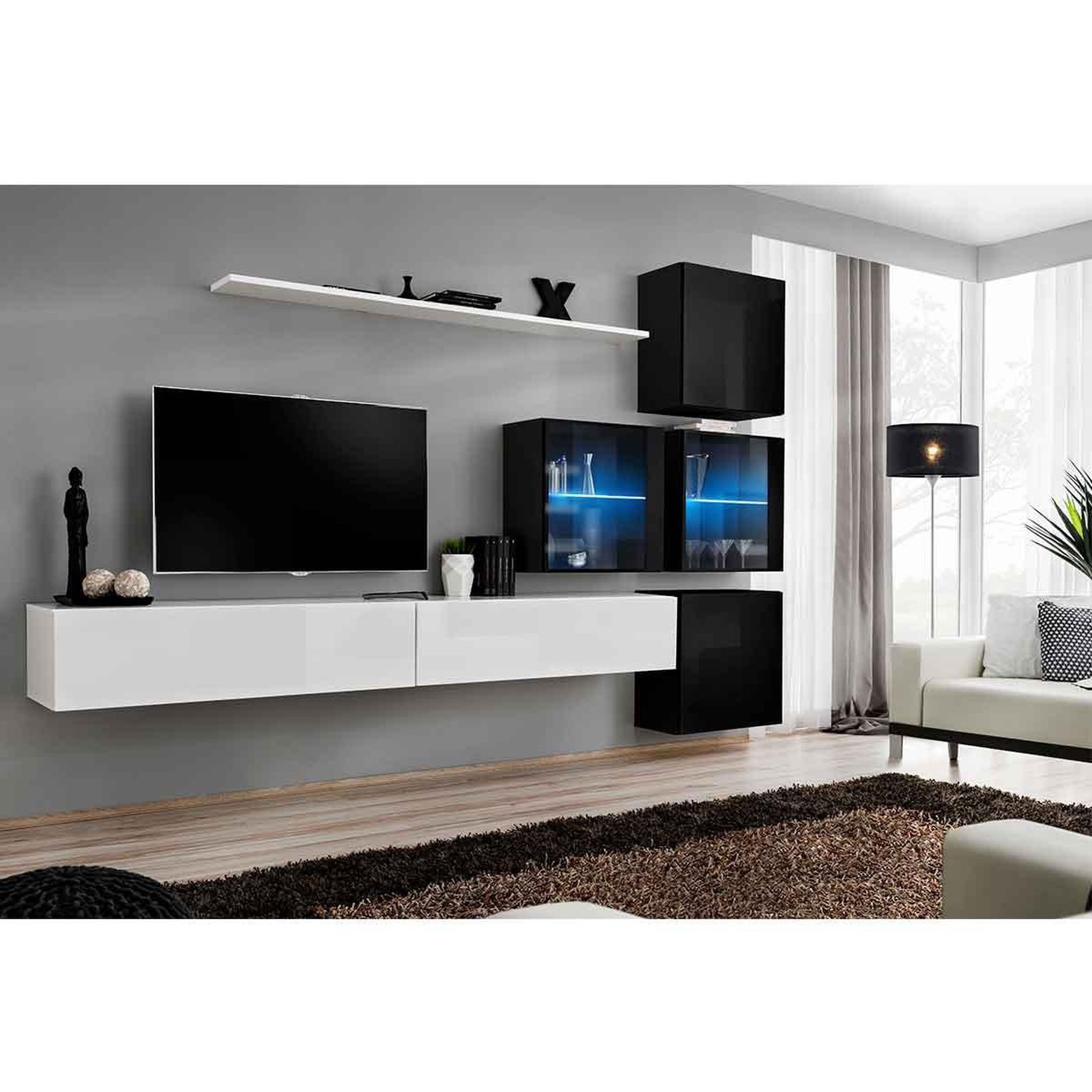 Voir la diapositive 2 : Paris Prix Meuble tv mural design  switch xix  310cm blanc & noir