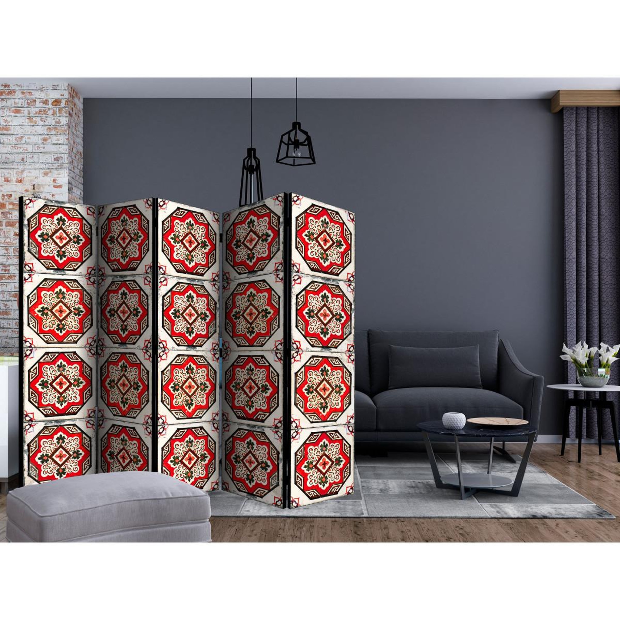 Voir la diapositive 2 : Paris Prix Paravent 5 volets  dance of red line  172x225cm