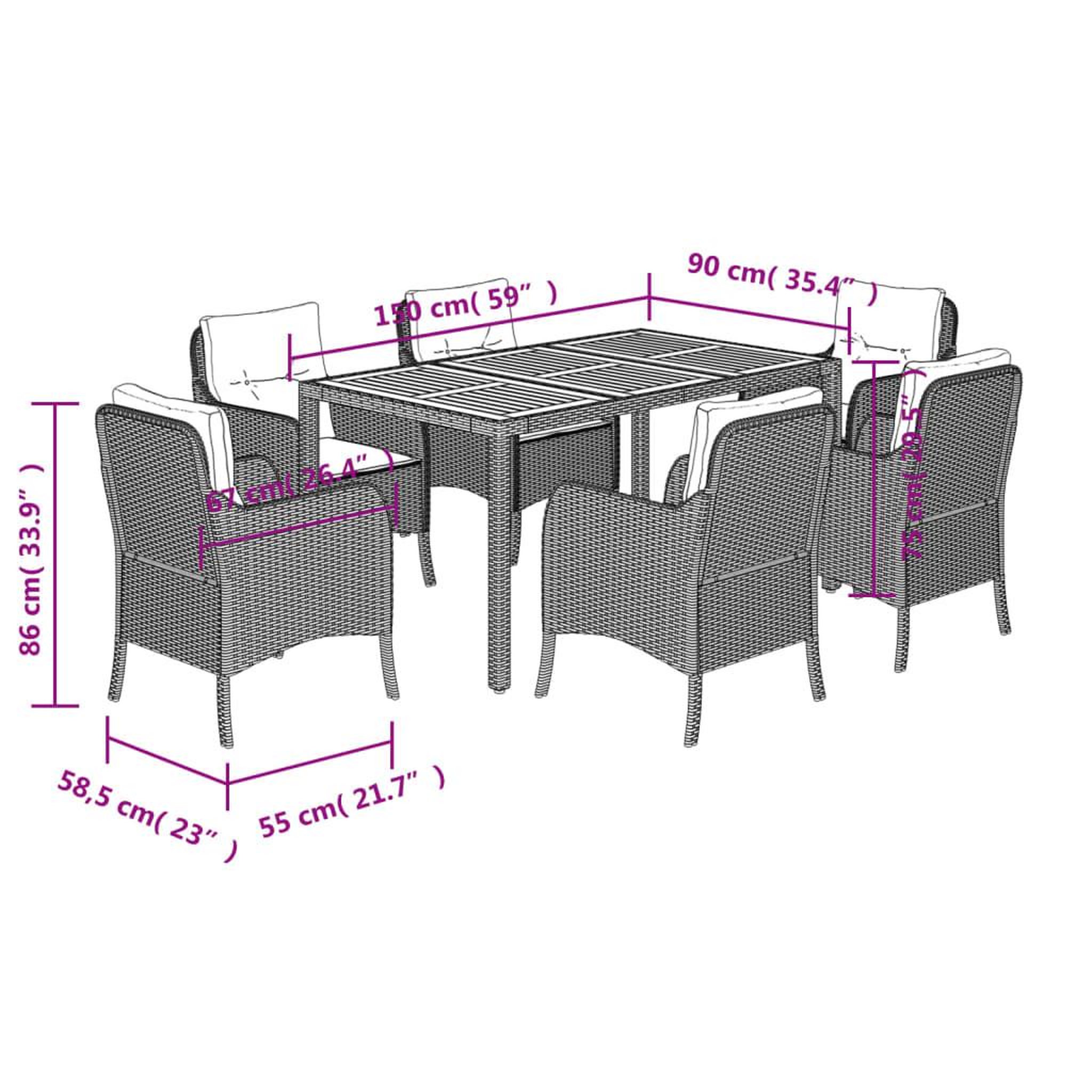 Voir la diapositive 6 : VIDAXL Ensemble a manger de jardin et coussins 7 pcs gris rotin