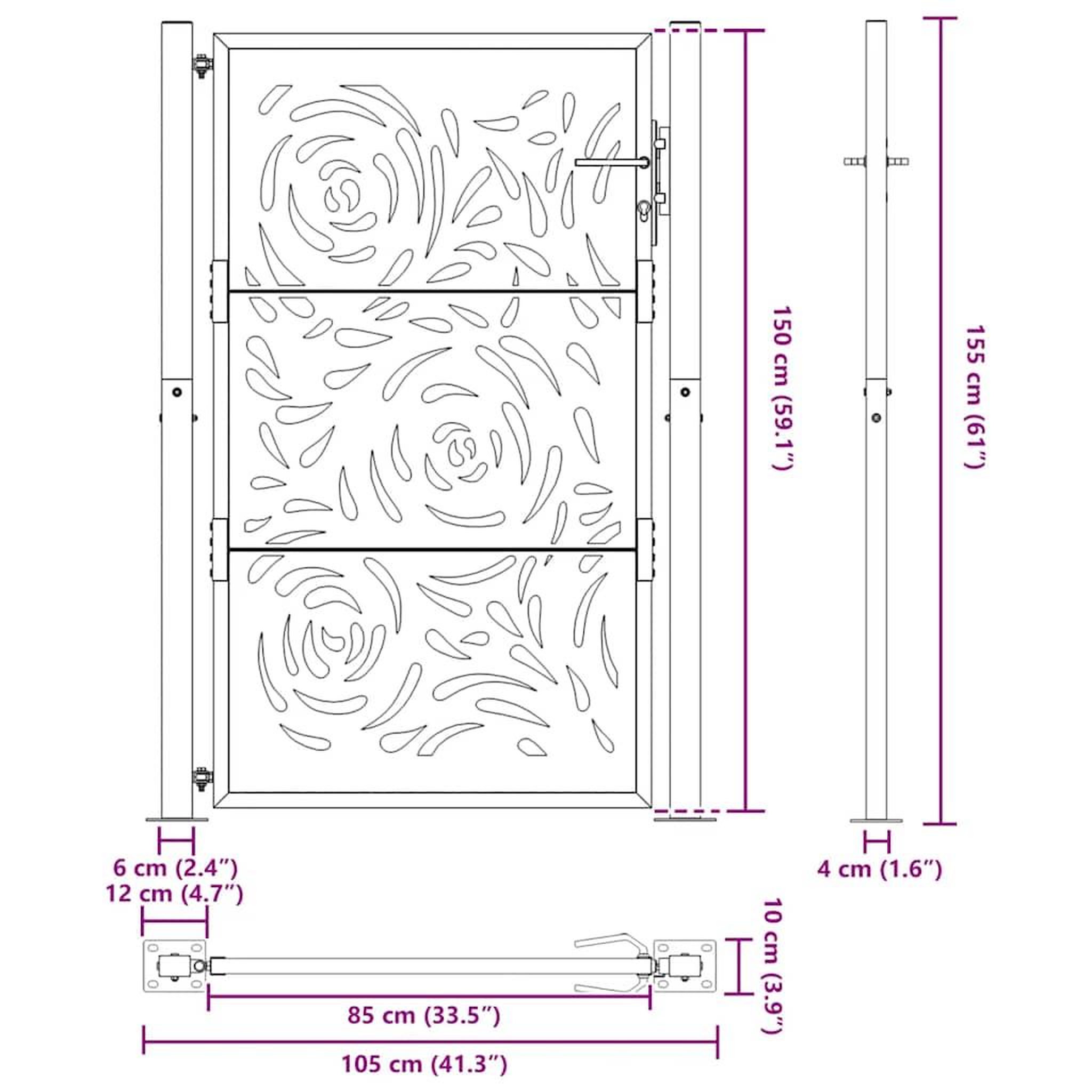 Voir la diapositive 6 : VIDAXL Portail de jardin noir 105x155 cm acier conception de flamme