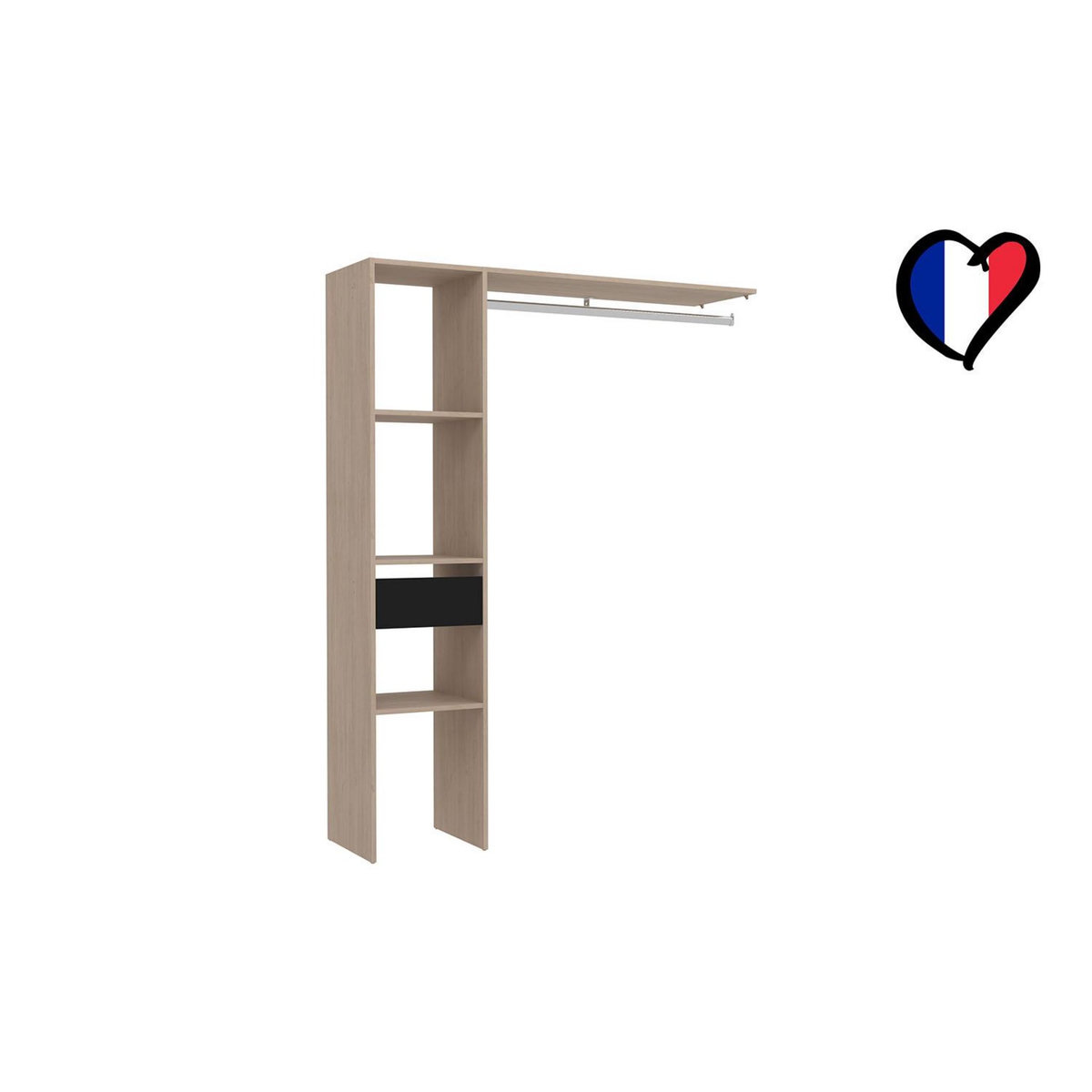 CONCEPT USINE Dressing bois avec 3 étagères, 1 tiroir et une penderie : 138 x 40 x 180 cm ELYSEE