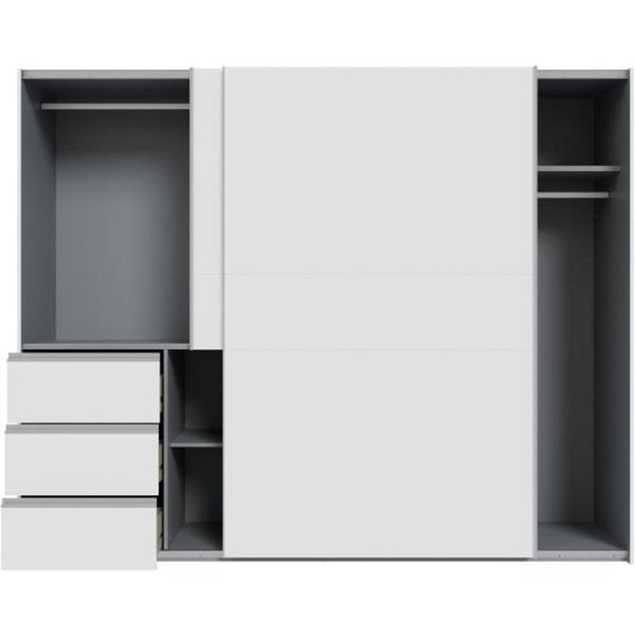 Voir la diapositive 5 : MARKET24 Armoire 2 portes coulissantes 3 tiroirs - Décor blanc mat - L 249 x P 61 x H 200 cm - WINN2