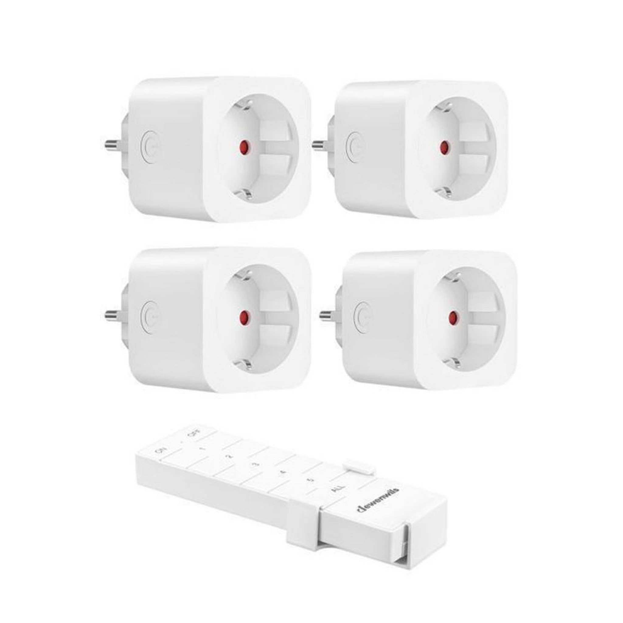 Kit prises connectées télécommandées 4 sorties + 1 télécommande, EU Type E/F, contrôle RF 433,92 MHz jusqu'à 30 m, blanc