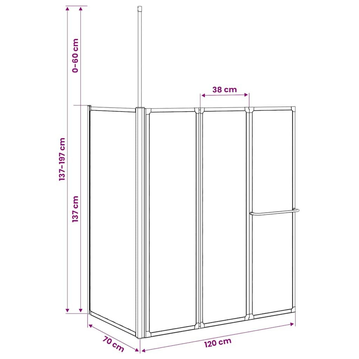 VIDAXL Pare baignoire en L 70x120x137 cm 4 panneaux pliables