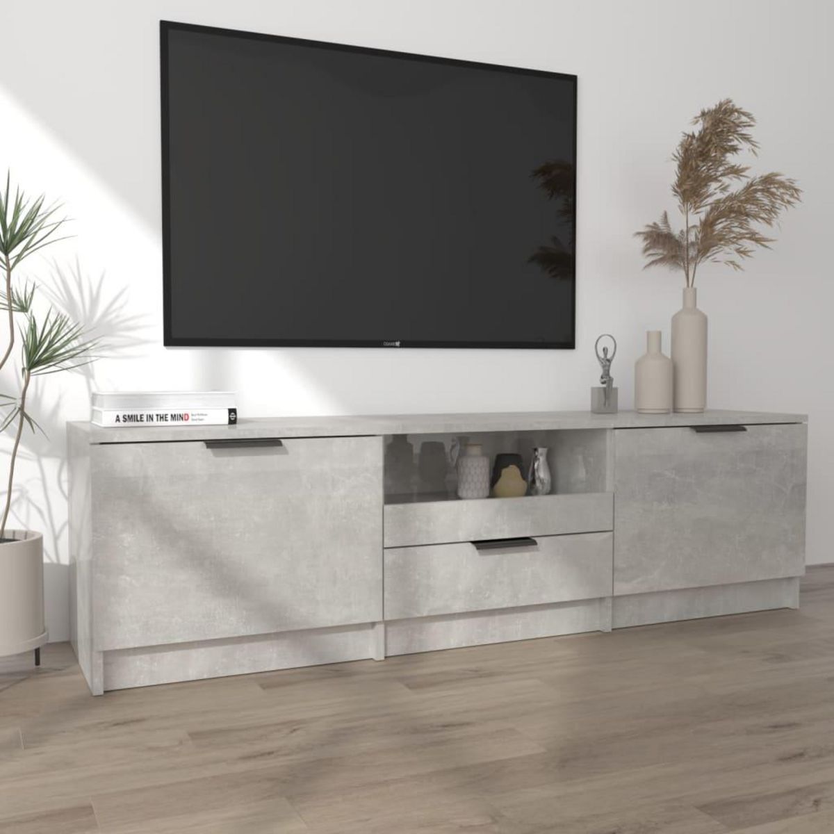 VIDAXL Meuble TV gris beton 140x35x40 cm bois d'ingenierie