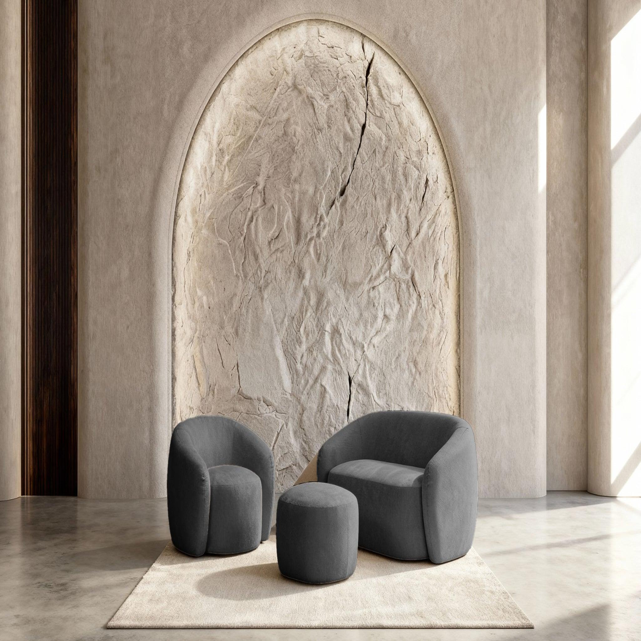 Voir la diapositive 5 : CASANOVA PARIS Aurelie - pack canapé droit 2 places + fauteuil + pouf tissu