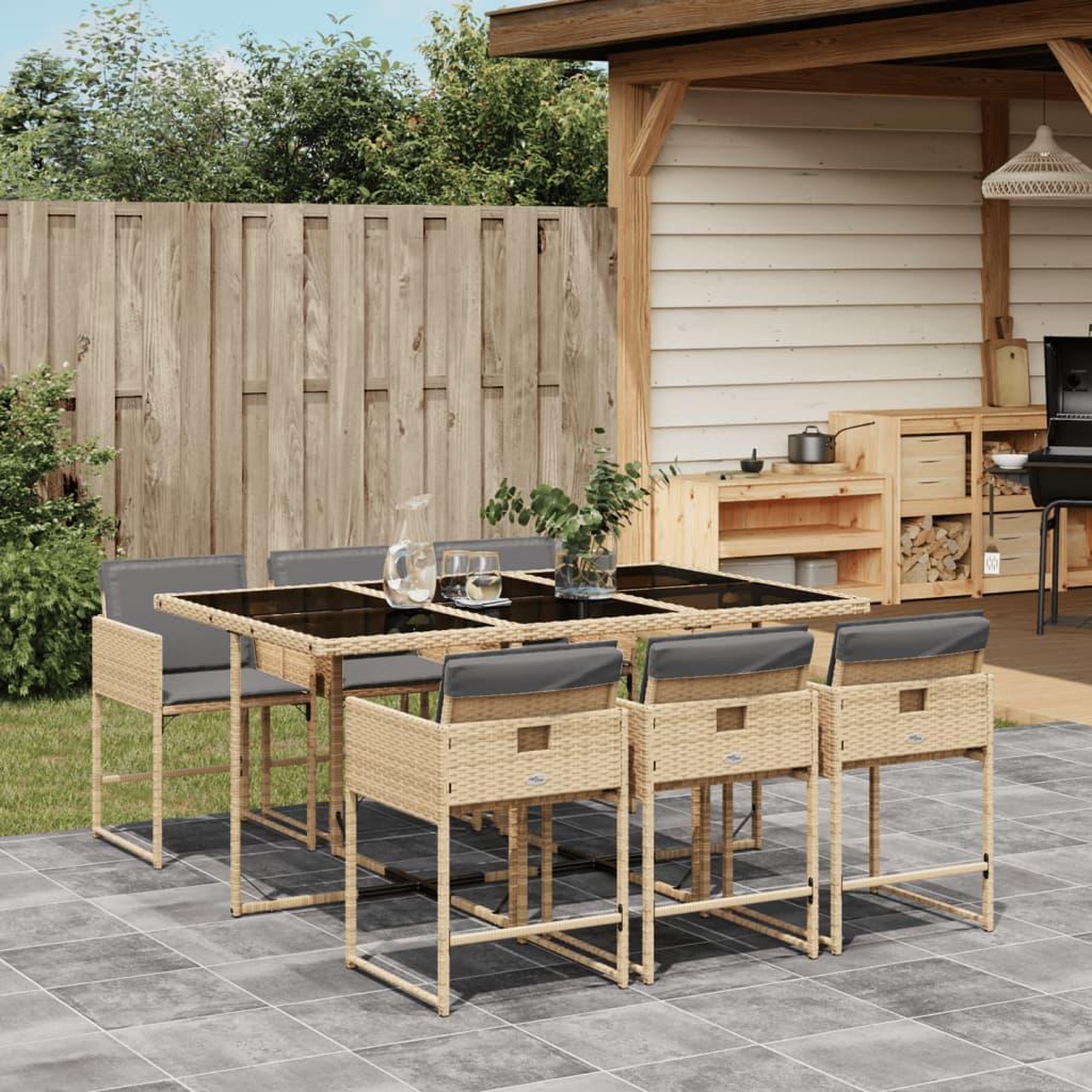 Voir la diapositive 1 : VIDAXL Ensemble a manger de jardin coussins 7 pcs melange beige rotin