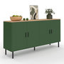 Voir la diapositive 1 : ID MARKET Buffet 160 cm KELIA 4 portes vert kaki et plateau bois
