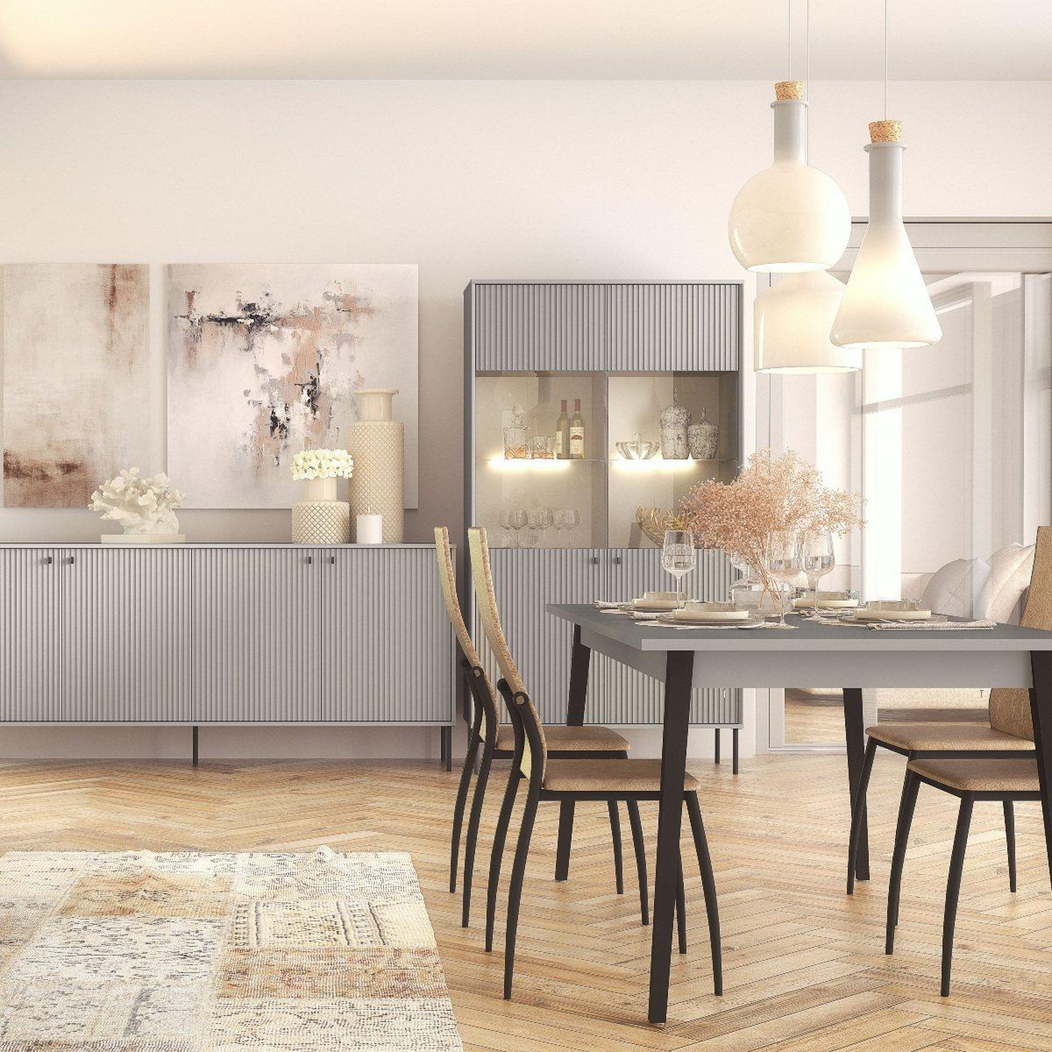 Voir la diapositive 3 : JLC KREATION Table à manger moderne extensible grise 180cm simy