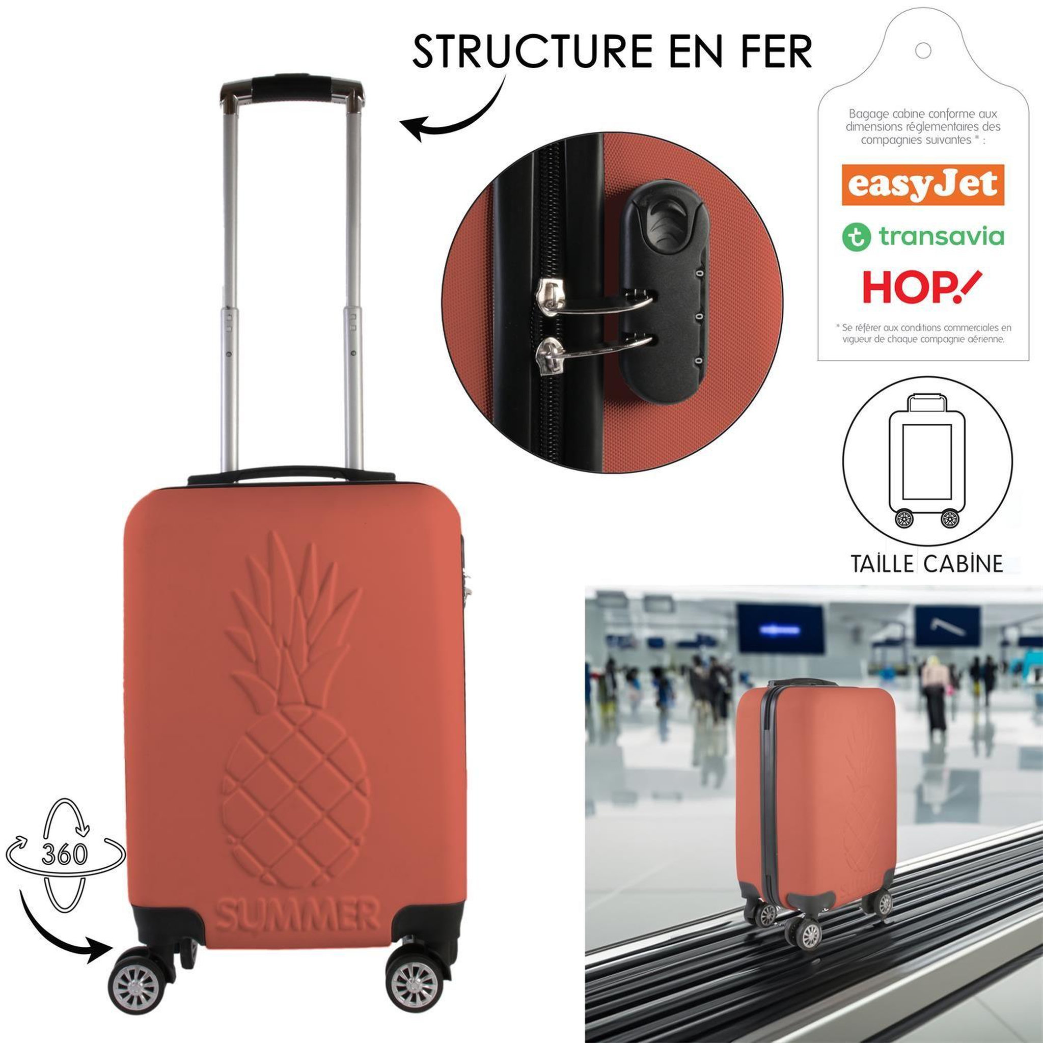 Voir la diapositive 6 : Jet lag Valise cabine ananas - corail