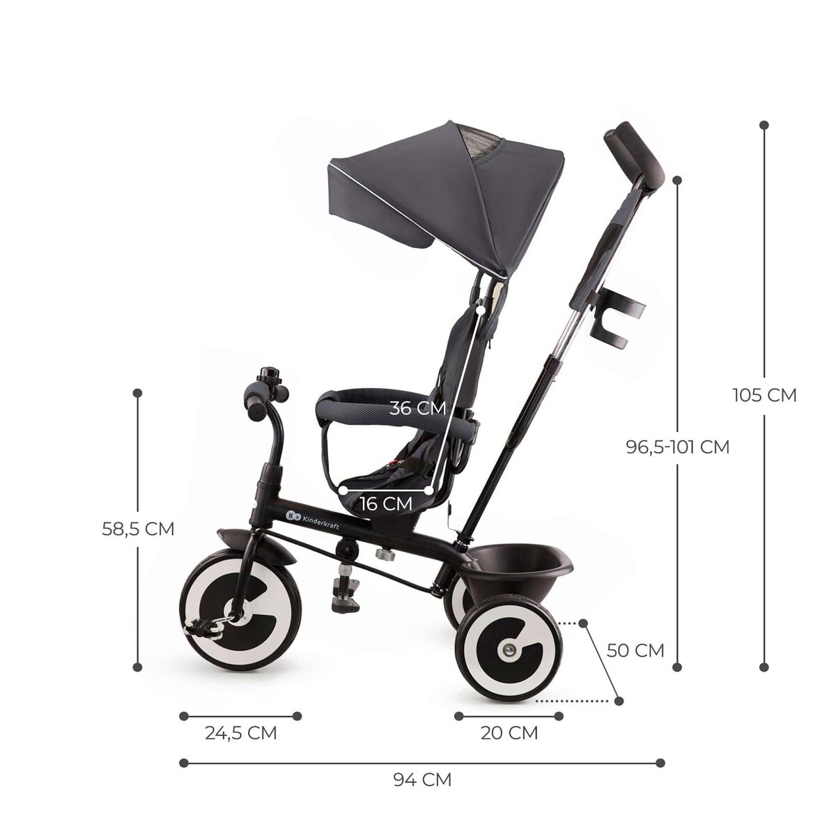 KINDERKRAFT Tricycle evolutif poussette avec pare soleil regl