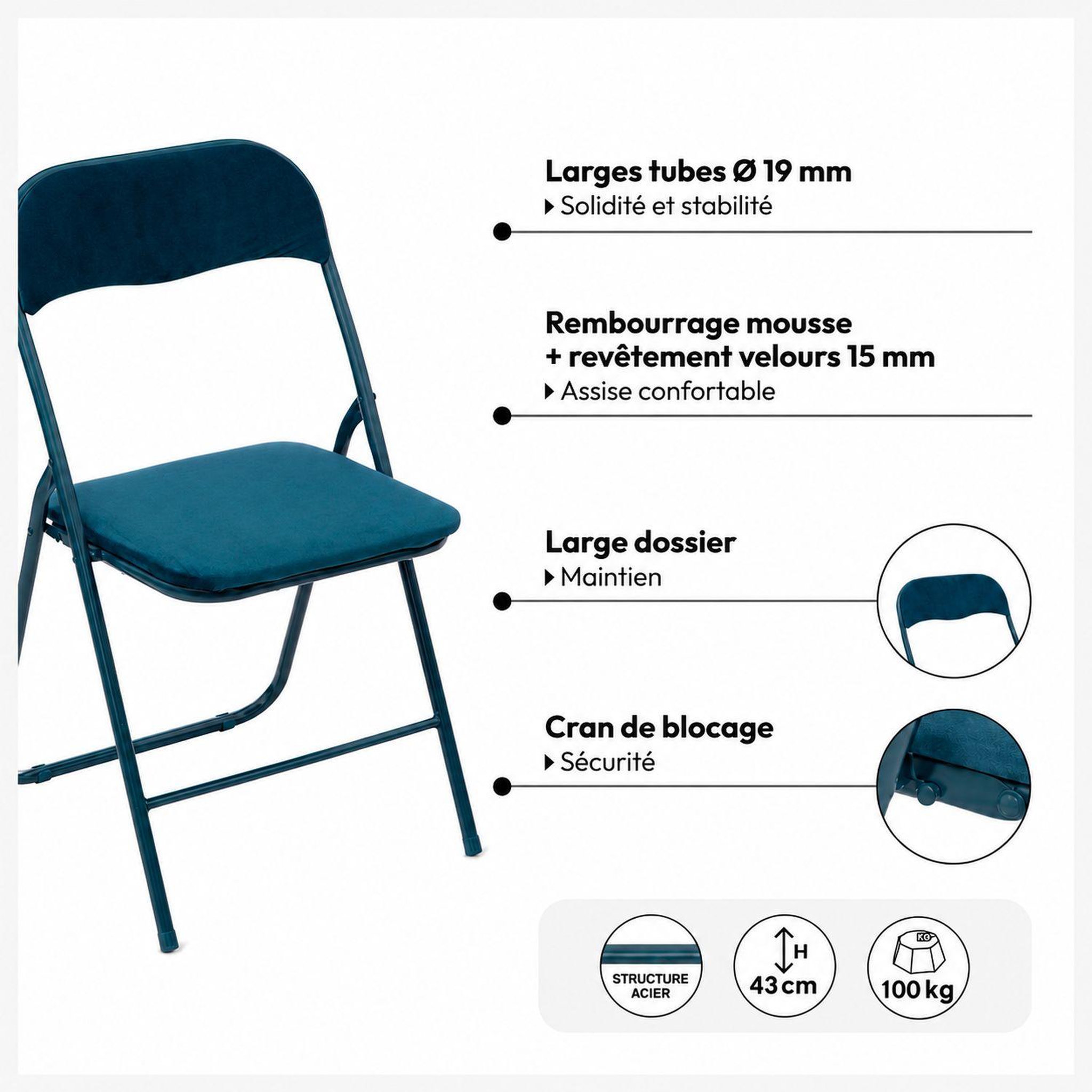 Voir la diapositive 5 : FIVE Lot de 6 chaises pliantes effet velours
