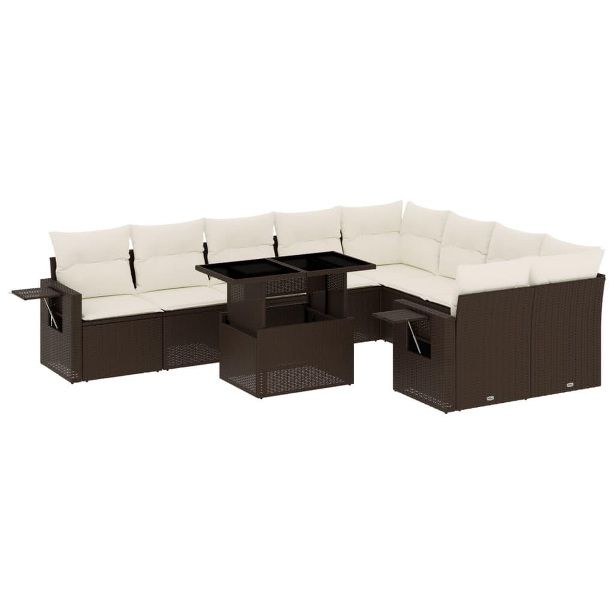 Voir la diapositive 2 : VIDAXL Salon de jardin 10 pcs avec coussins marron resine tressee