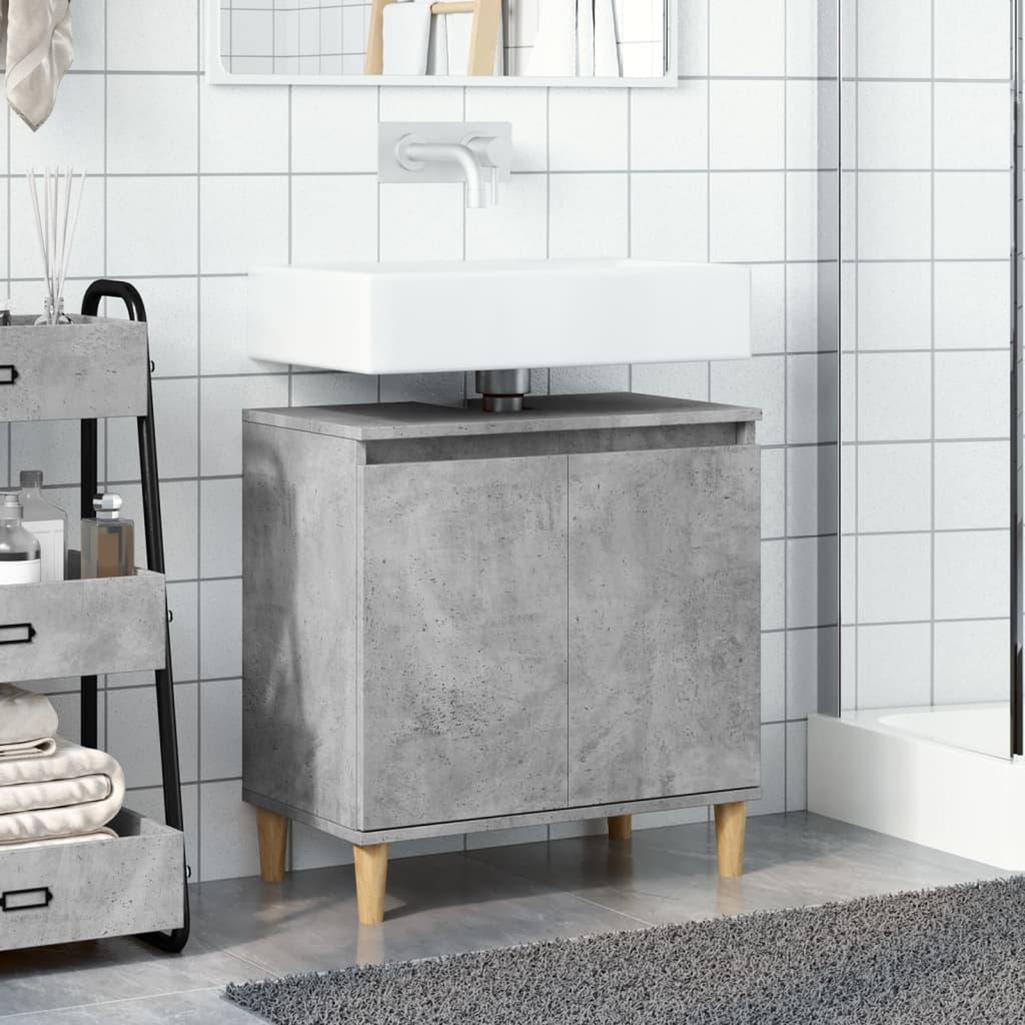 Voir la diapositive 3 : VIDAXL Meuble de lavabo gris beton 58x33x60 cm bois d'ingenierie
