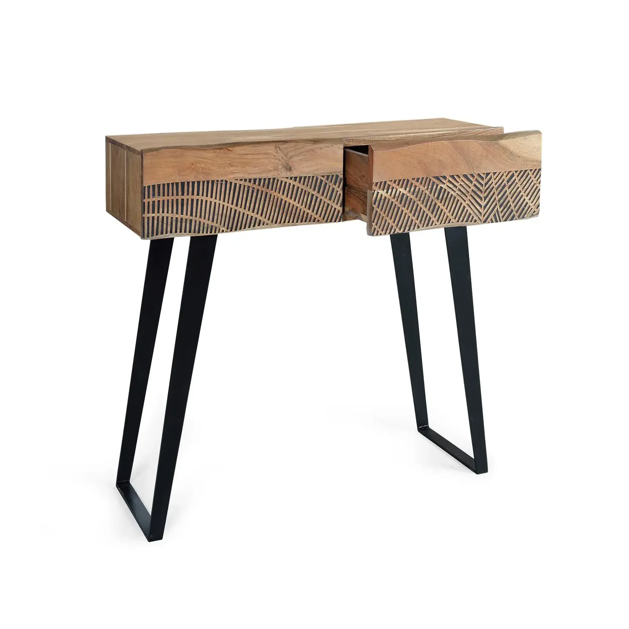 Voir la diapositive 2 : GINER Y COLOMER SL Console en bois d'acacia 110 cm style rustique moderne