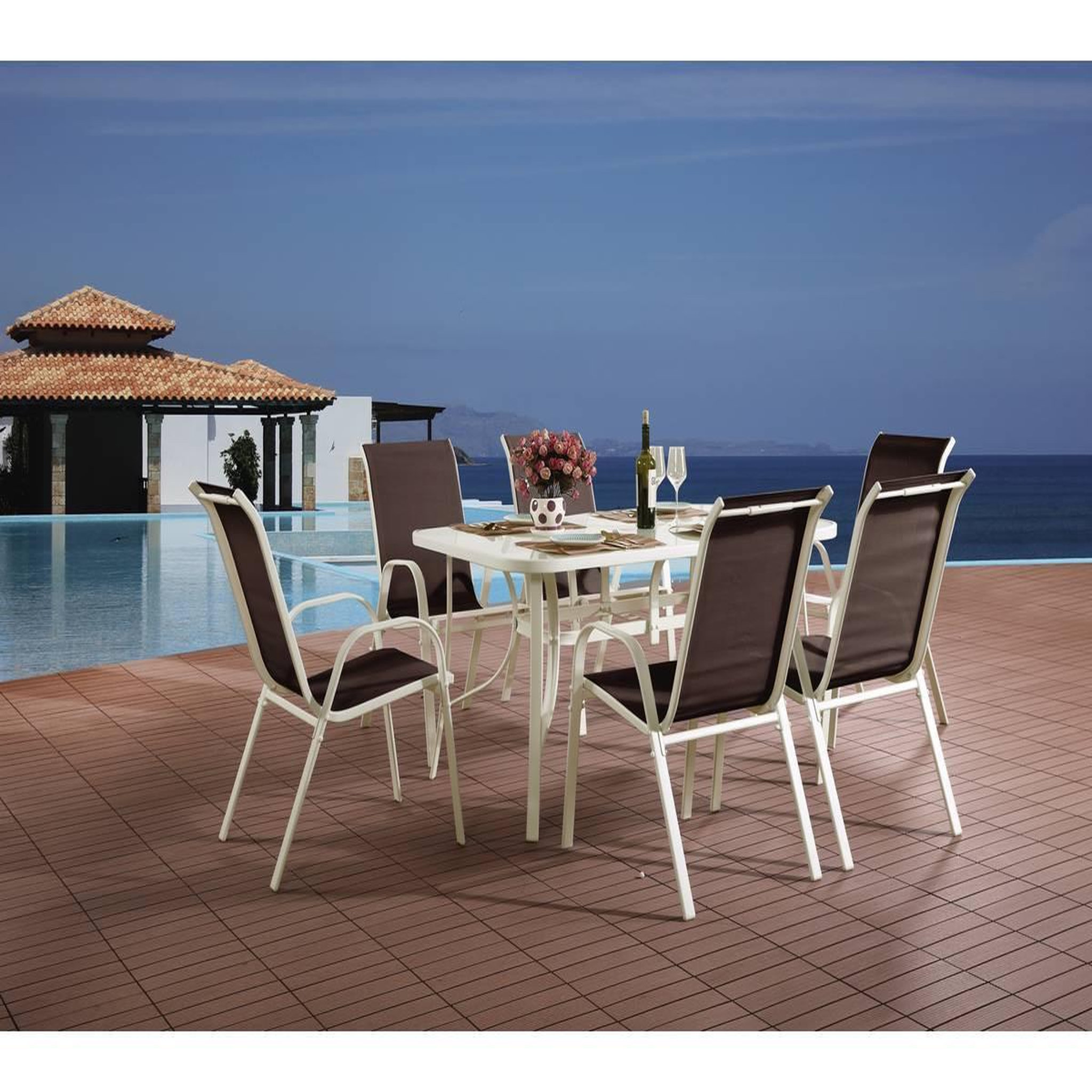 Voir la diapositive 2 : Habitat et Jardin Table et chaises de jardin en textilène  cordoba  - phoenix -  6 places - taupe