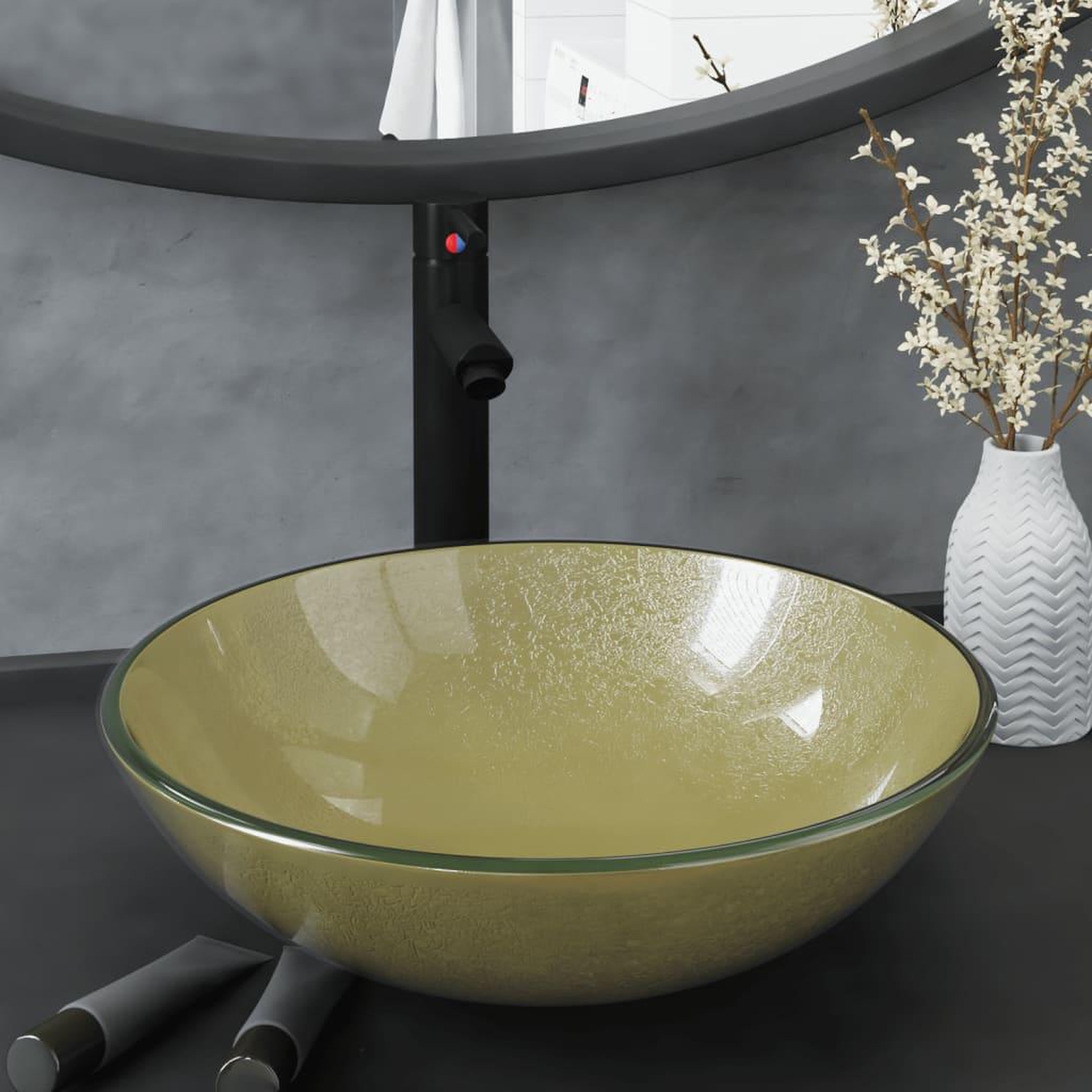Voir la diapositive 1 : VIDAXL Lavabo de bain avec robinet et drain a poussoir Verre trempe