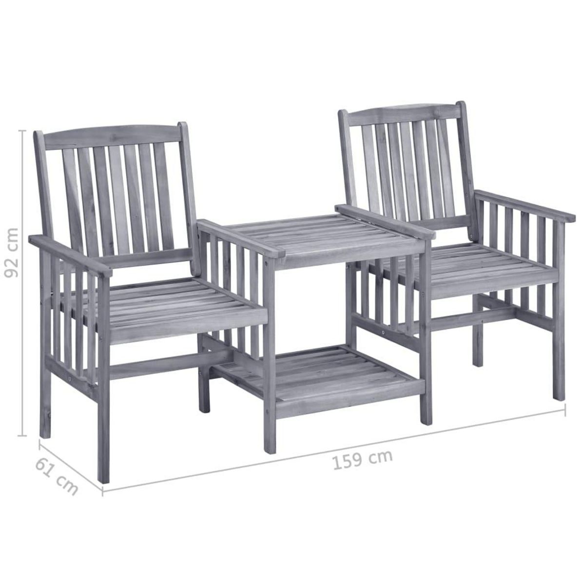 VIDAXL Chaises de jardin avec table a the et coussins Acacia solide
