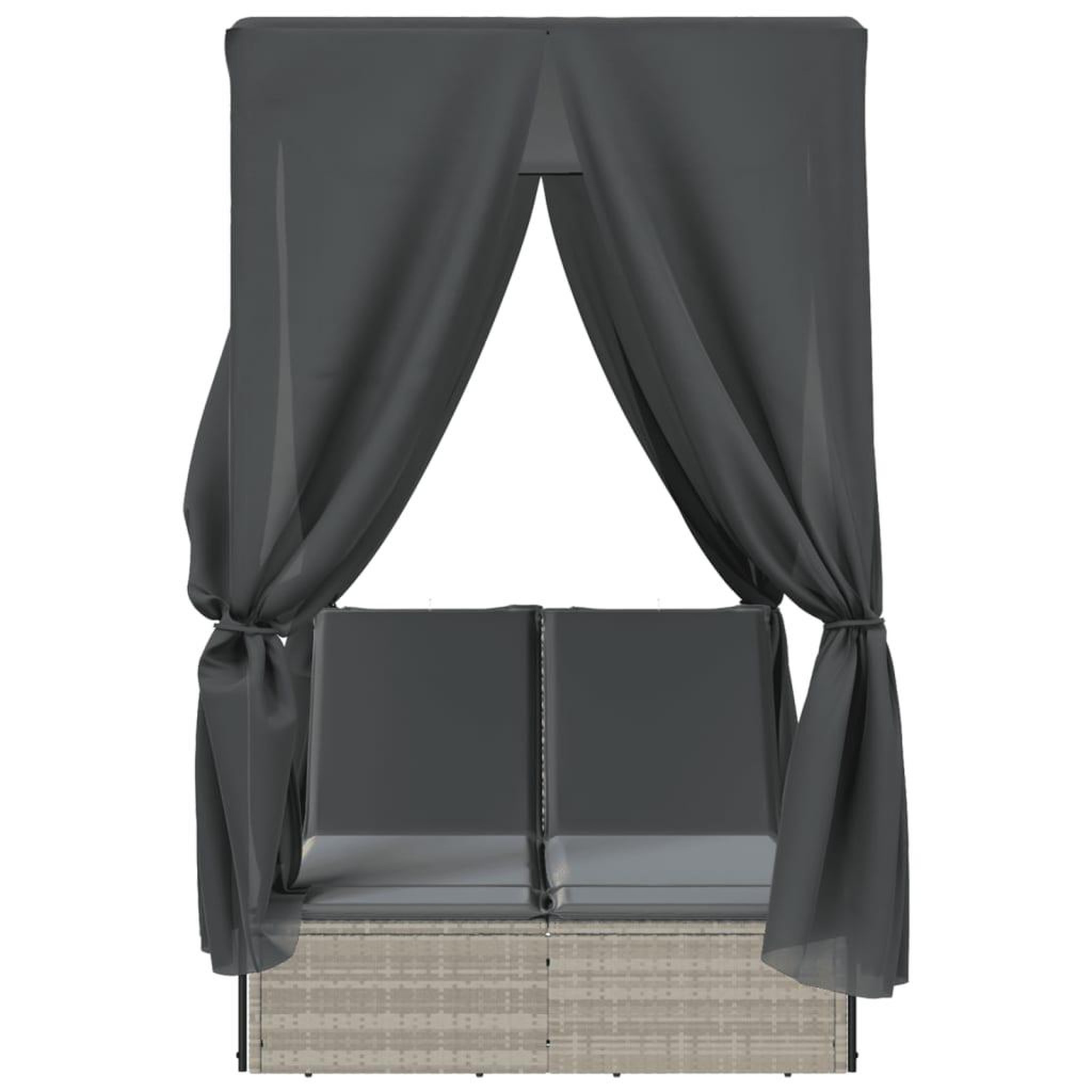 Voir la diapositive 4 : VIDAXL Chaise longue double avec toit et rideaux gris clair poly rotin