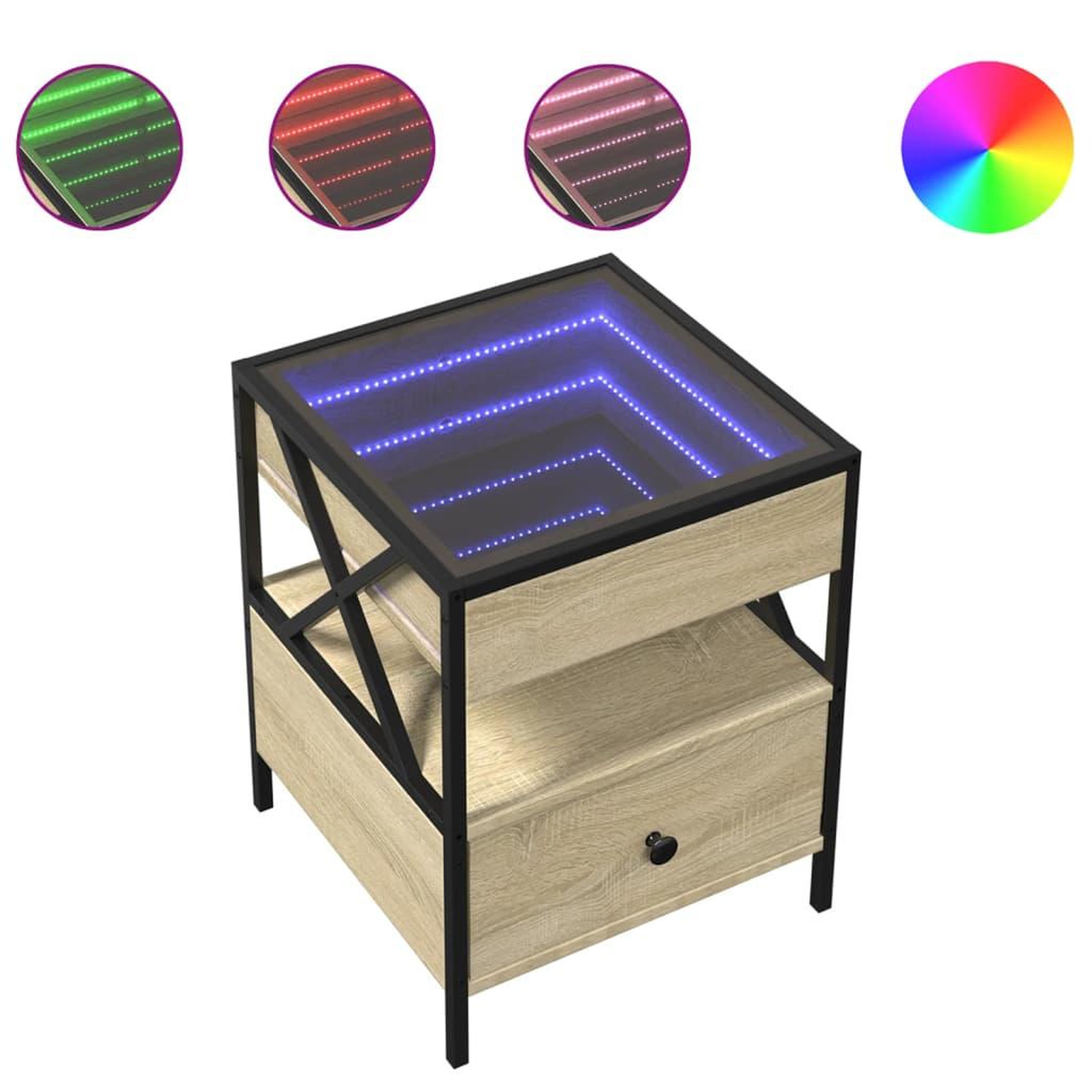 Voir la diapositive 2 : VIDAXL Table de chevet avec LED infini chene sonoma 40x40x51 cm