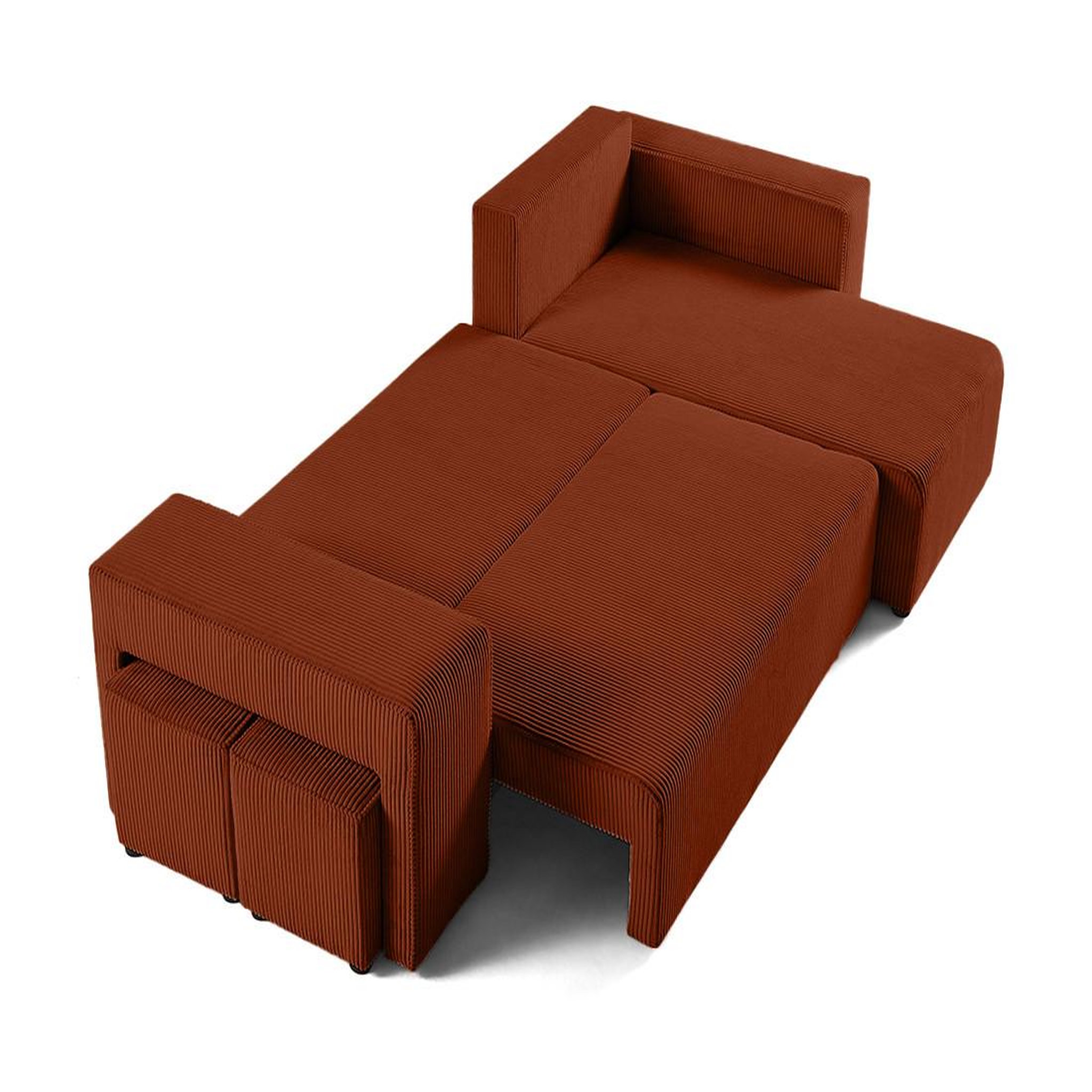 Voir la diapositive 2 : BEST MOBILIER Topaze - canapé d'angle réversible 4 places - convertible avec coffre, tablette et poufs - en velours côtelé