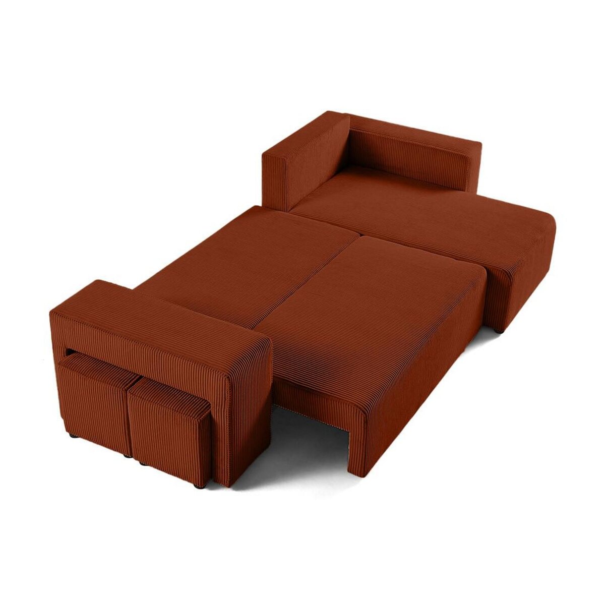 BEST MOBILIER Topaze - canapé d'angle réversible 4 places - convertible avec coffre, tablette et poufs - en velours côtelé