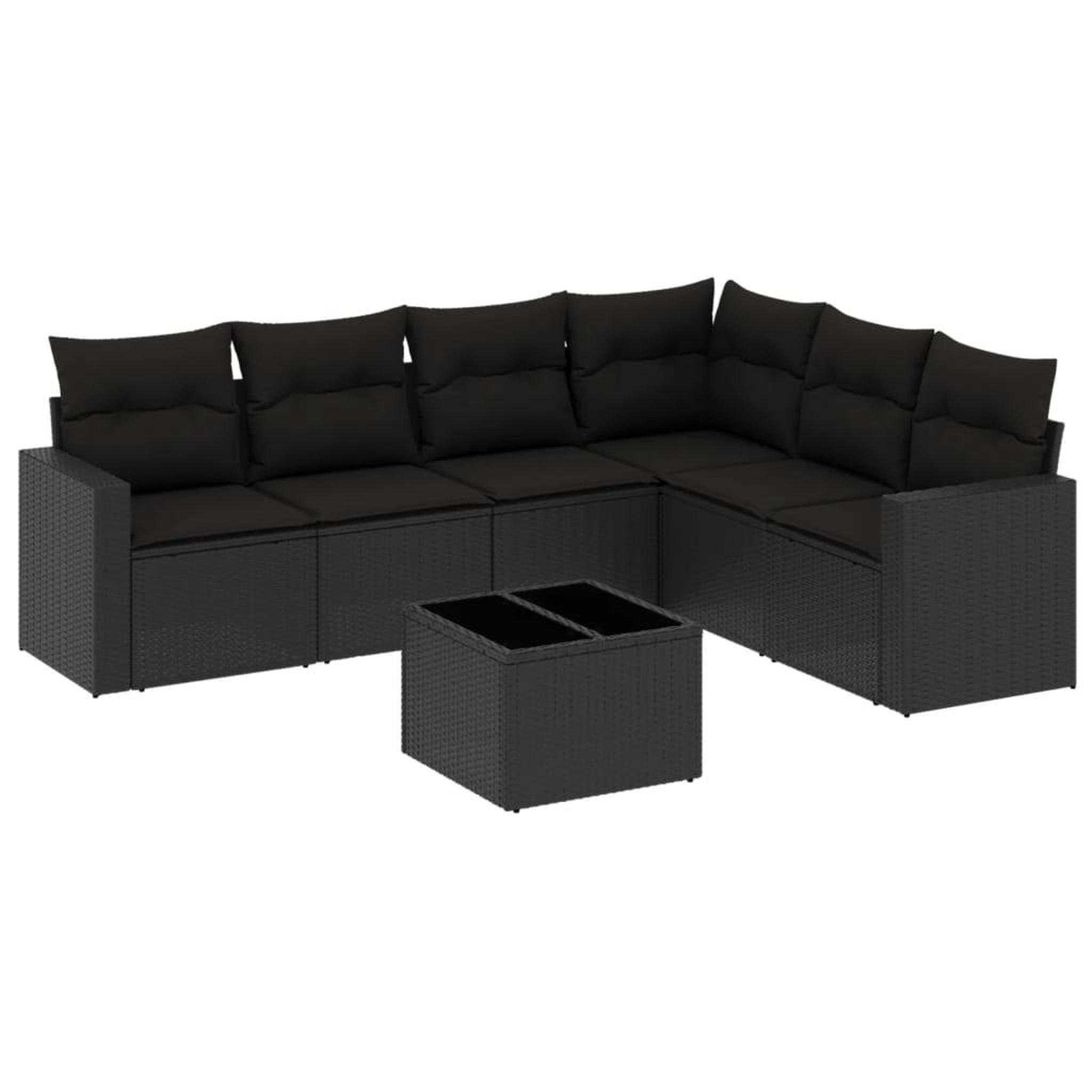 Voir la diapositive 2 : VIDAXL Salon de jardin 7 pcs avec coussins noir resine tressee
