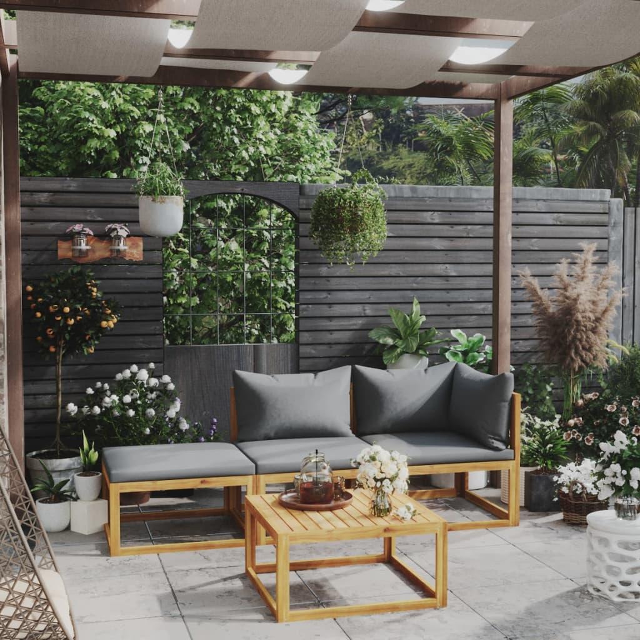 Voir la diapositive 1 : VIDAXL Salon de jardin 4 pcs avec coussin Bois d'acacia solide
