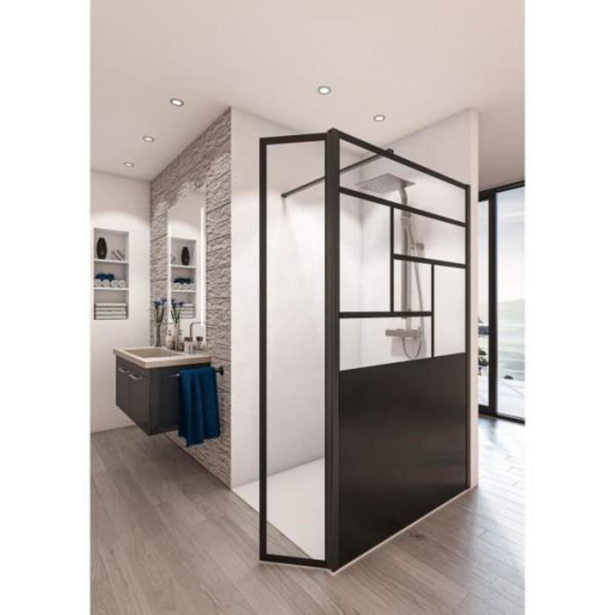 AURYS AURYS Paroi de douche en kit BALEARES ATELIER N°14 - Verre Timeless 8 mm trempé by Saint-Gobain - L.90 cm x H.198 cm