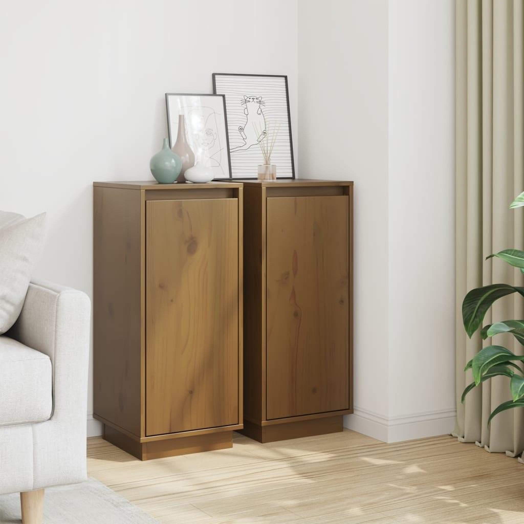 Voir la diapositive 1 : VIDAXL Buffets 2 pcs Marron miel 31,5x34x75 cm Bois massif de pin