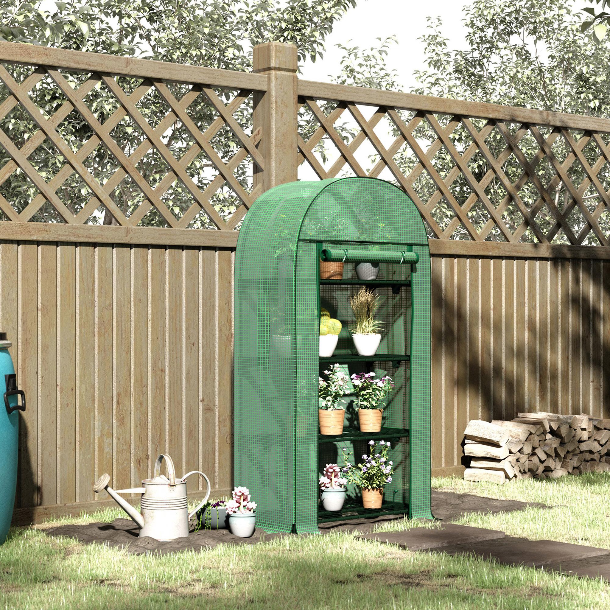 Voir la diapositive 4 : OUTSUNNY Serre de jardin serre de balcon 4 étagères métal porte zippée enroulable 80 x 49 x 160 cm pe vert