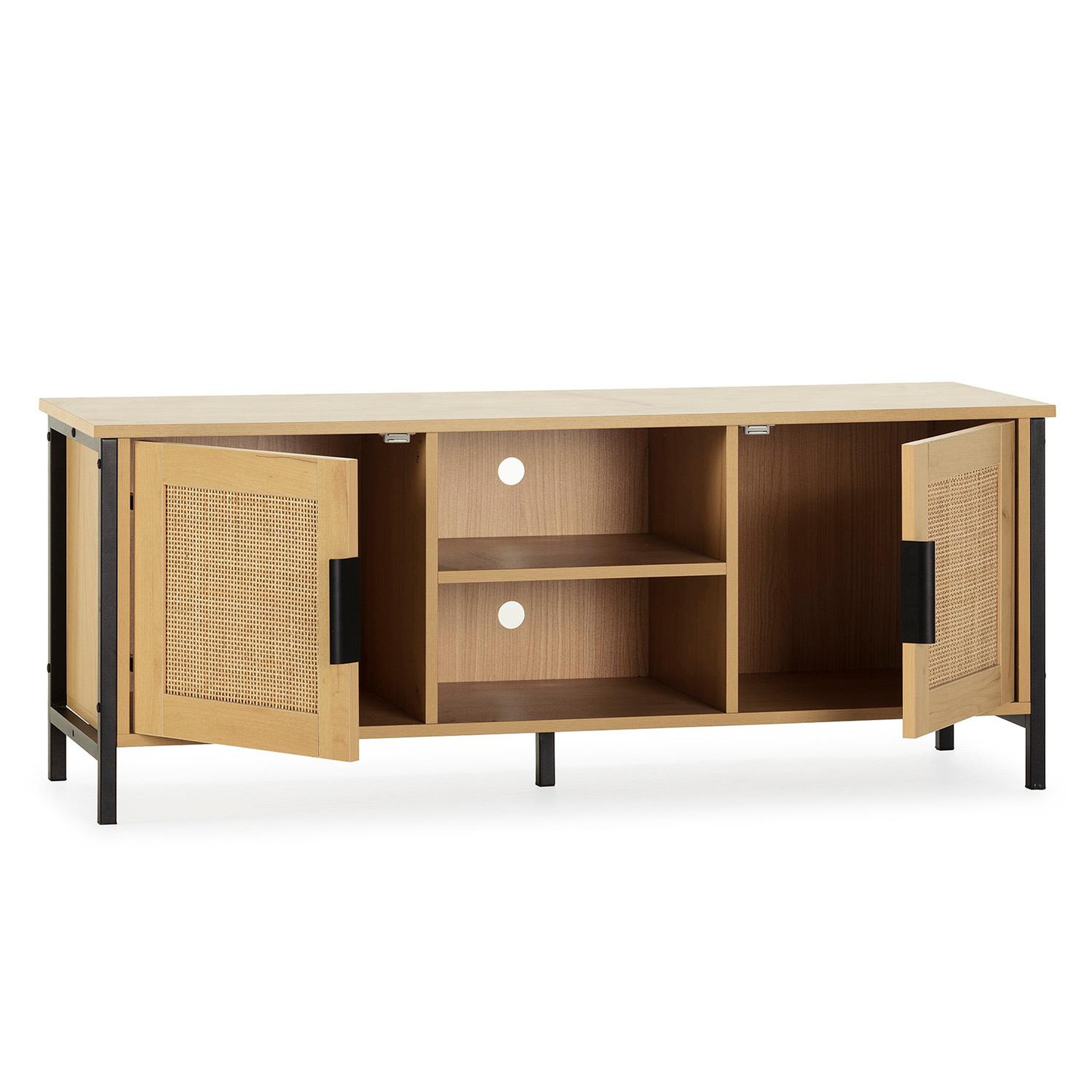 Voir la diapositive 3 : VS VENTA-STOCK Meuble tv Cruz 2 portes couleur chêne avec rotin naturel, 120 cm