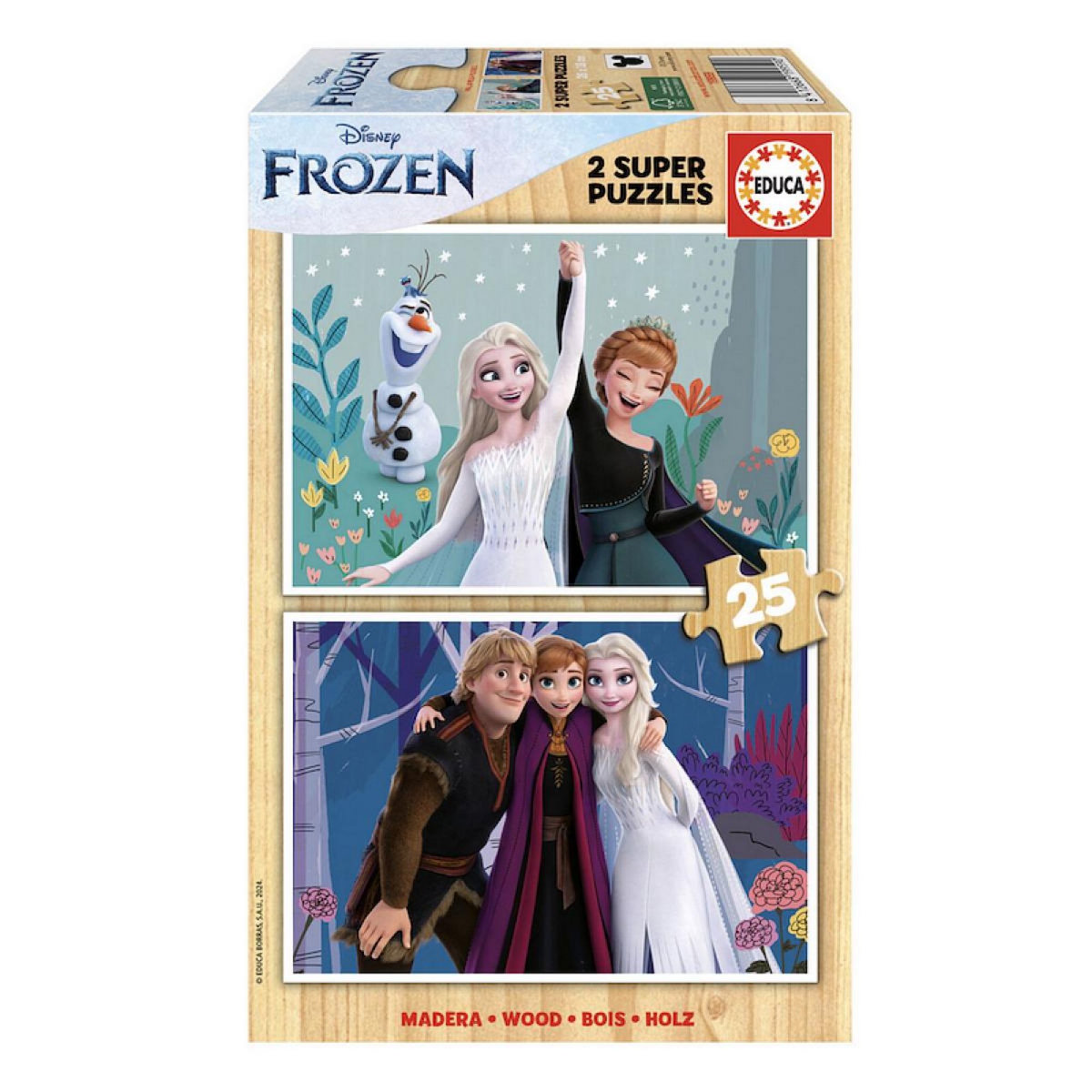 EDUCA 2 supers puzzles en bois 25 pièces la reine des neiges