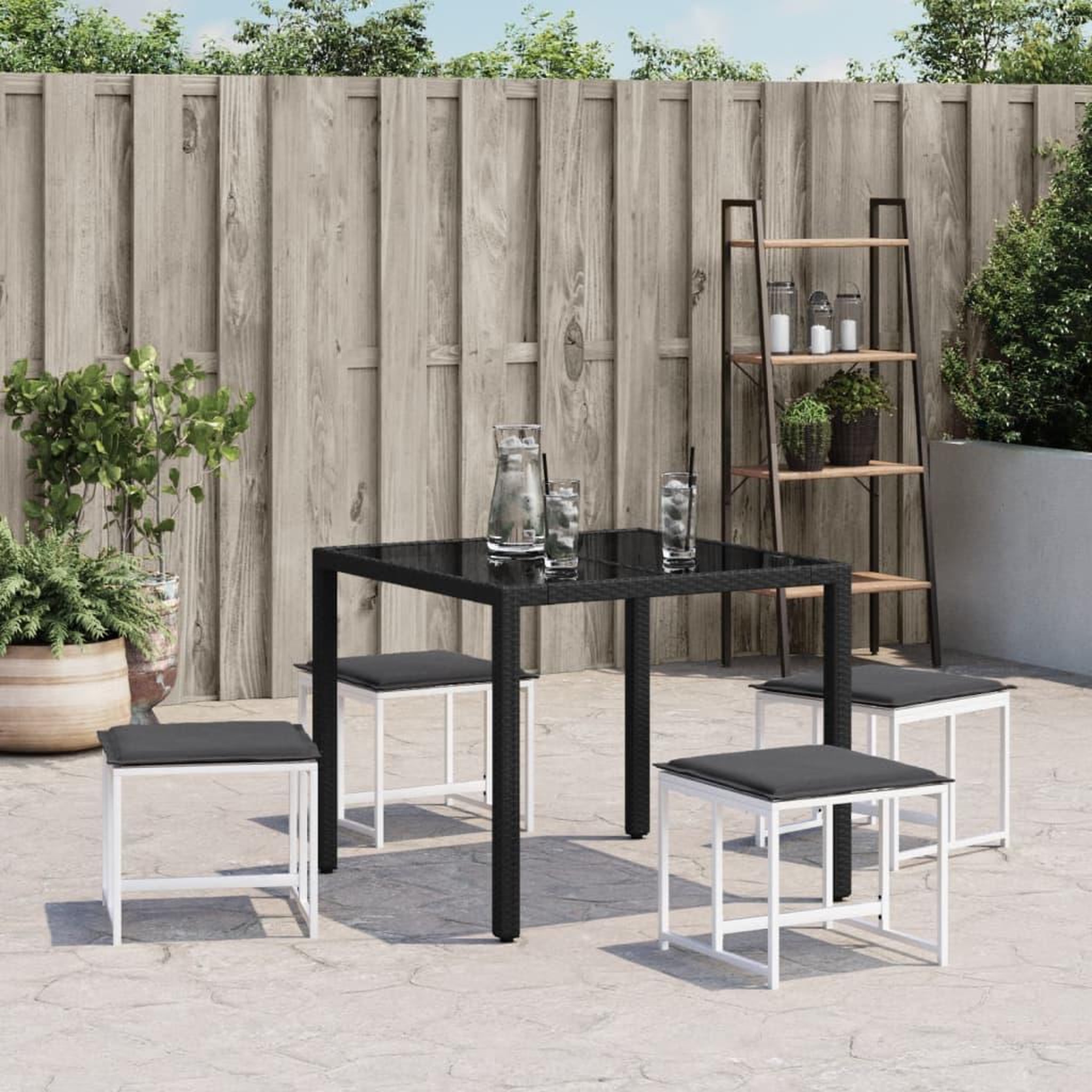 Voir la diapositive 3 : VIDAXL Tabourets de jardin avec coussins 4pcs blanc acier et textilene