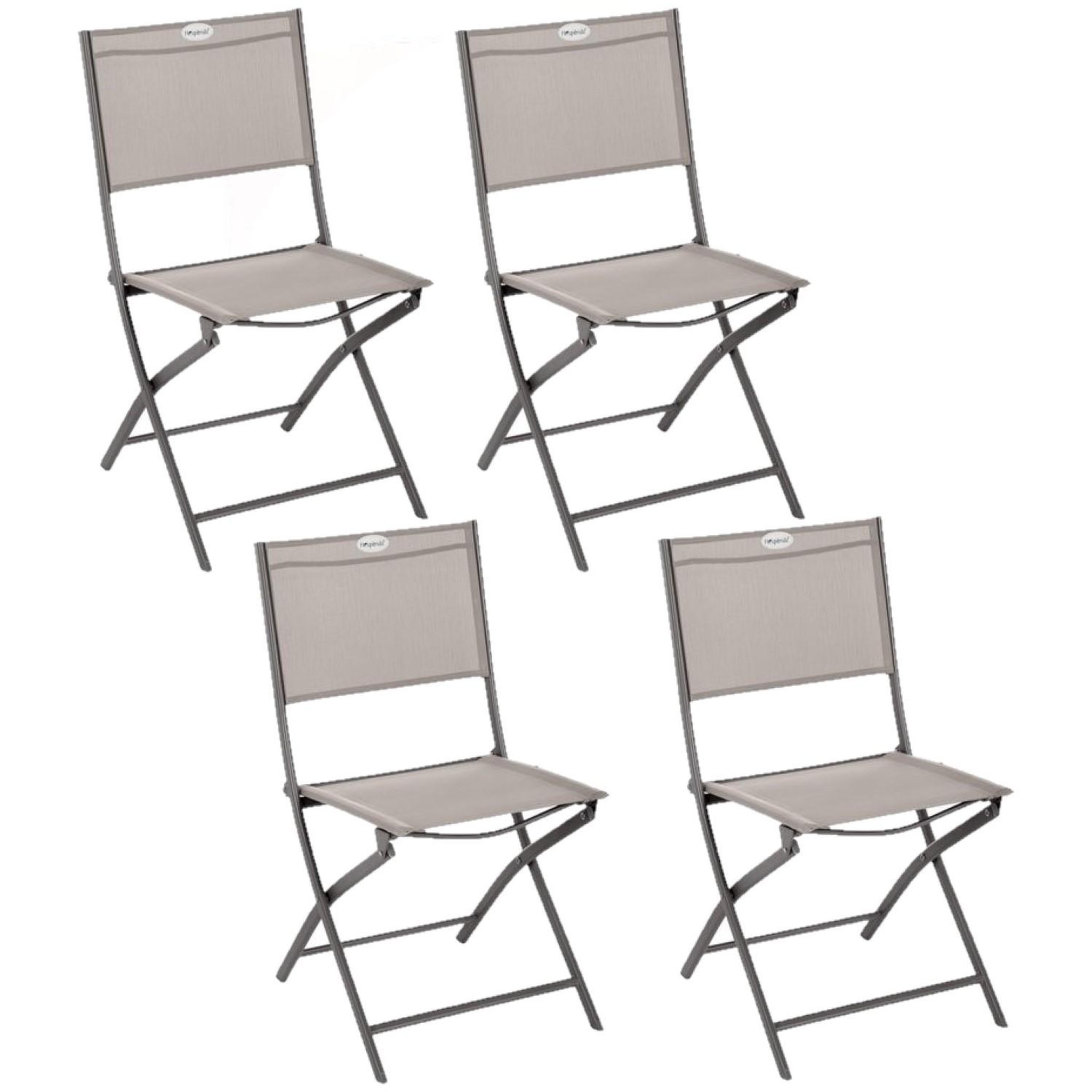 TOILINUX Lot de 4 Chaises de jardin pliables Modula. Coloris disponibles : Gris, Marron, Beige