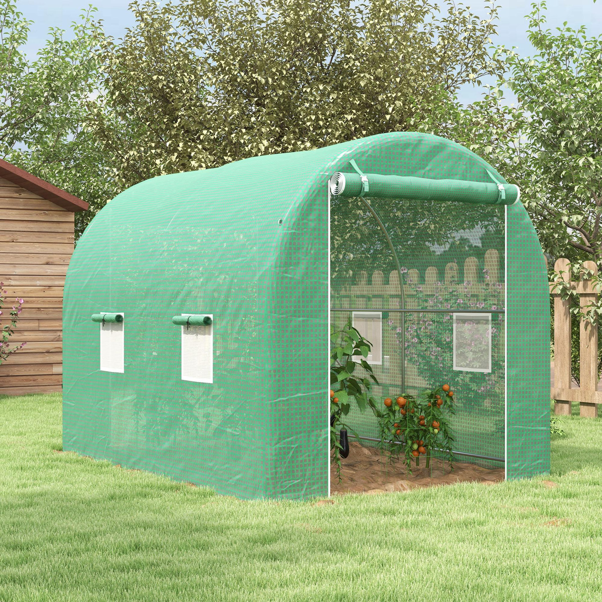 Voir la diapositive 2 : OUTSUNNY Serre de jardin tunnel surface sol 6 m² châssis tubulaire renforcé vert
