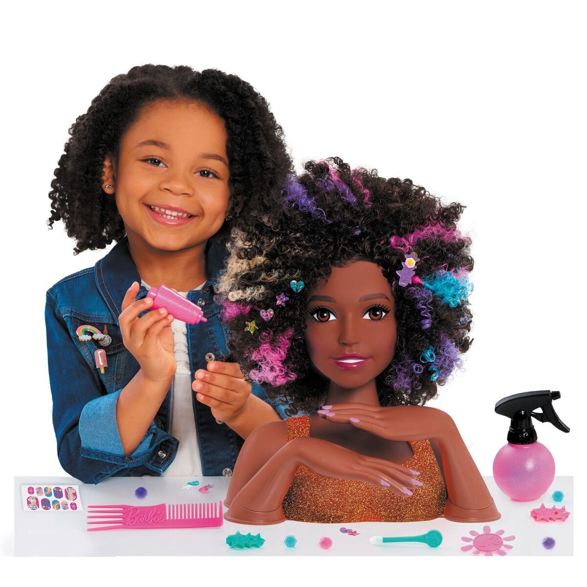 BARBIE Tête à coiffer brune coupe afro Barbie