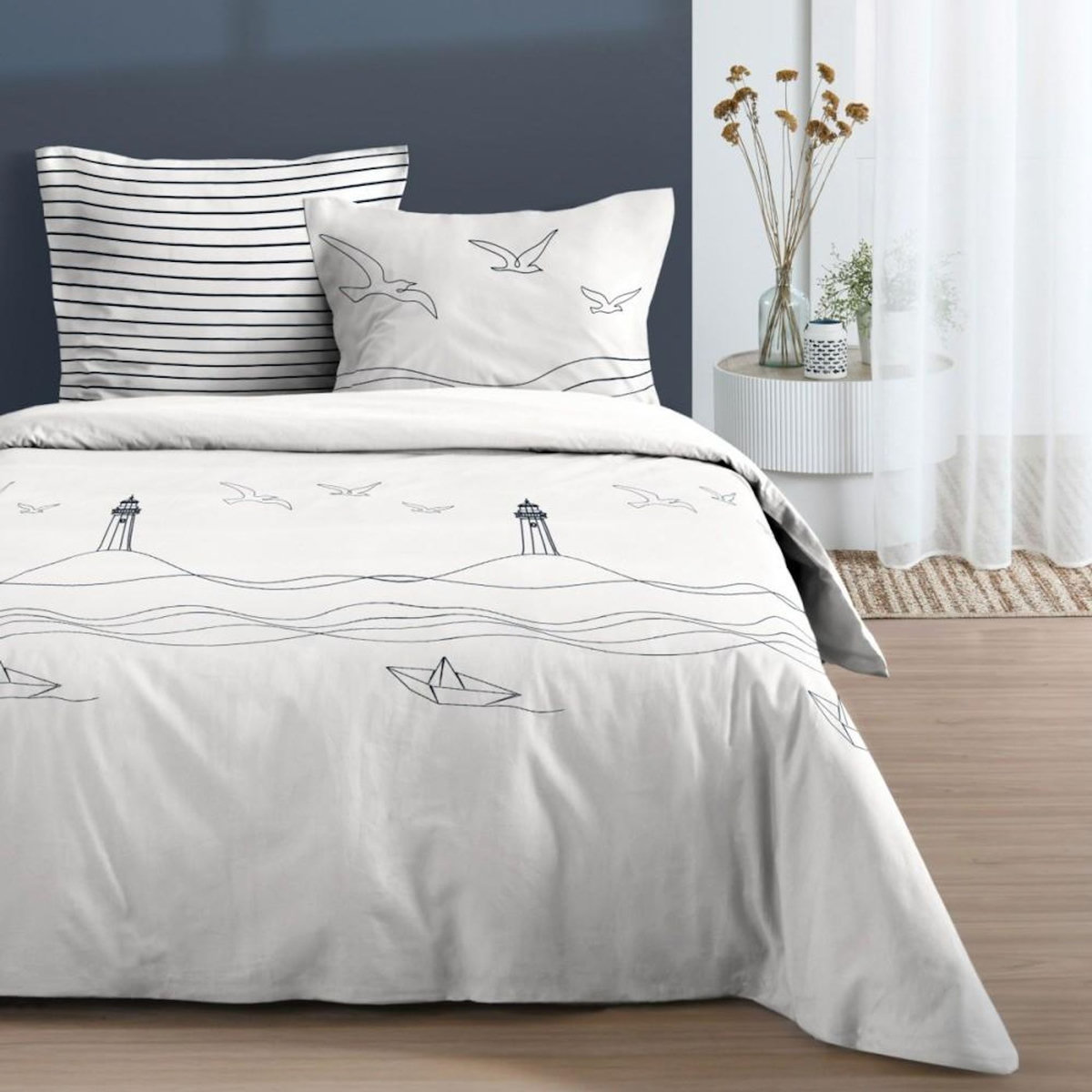 STOF Housse de couette 240x220 finition rabat + 2 taies coton 57 fils