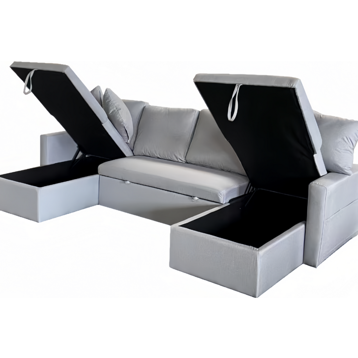 CONCEPT USINE Canapé panoramique convertible 4 places en tissu avec coffre - gris clair MAHÉ