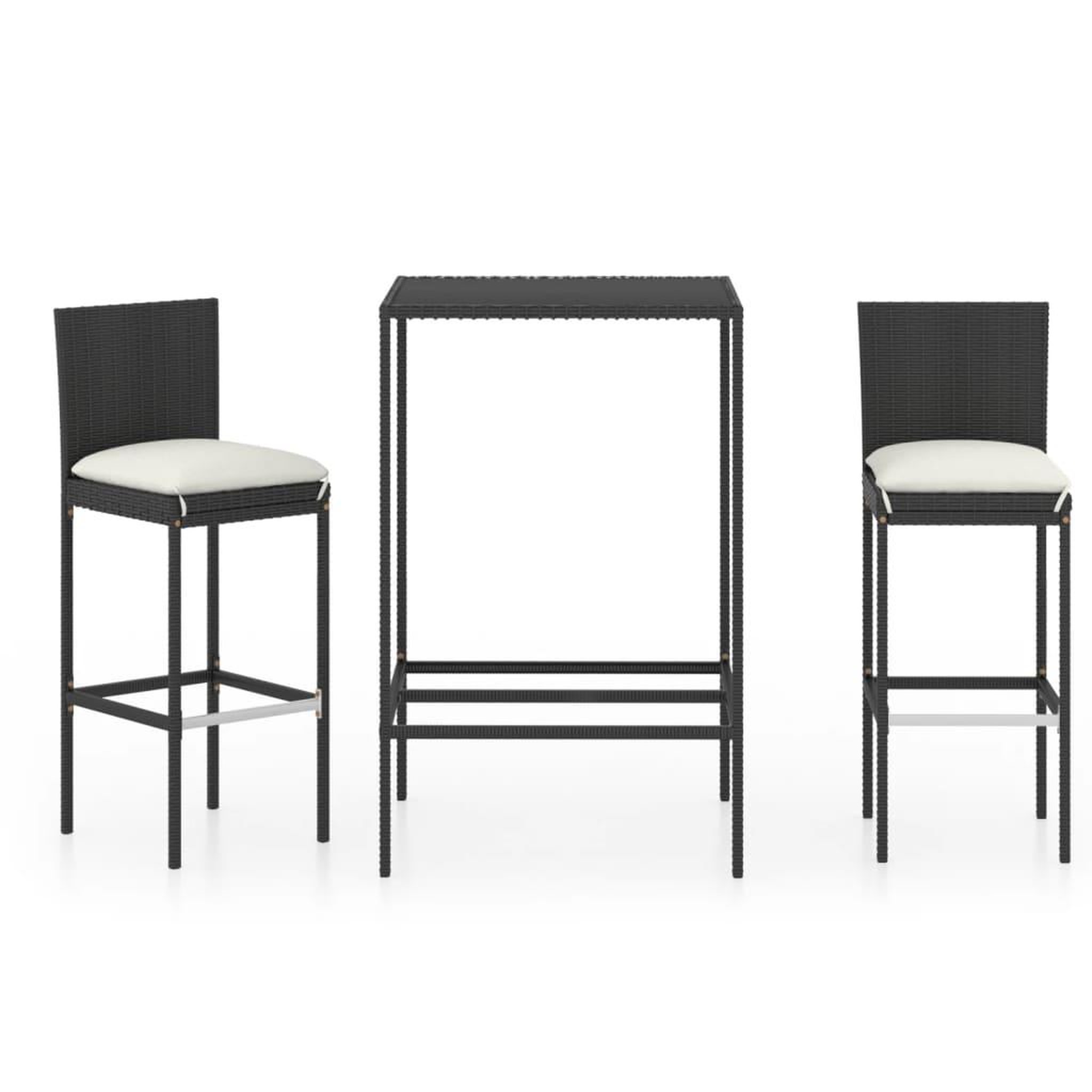 Voir la diapositive 2 : VIDAXL Ensemble de bar de jardin 3 pcs et coussins Resine tressee Noir