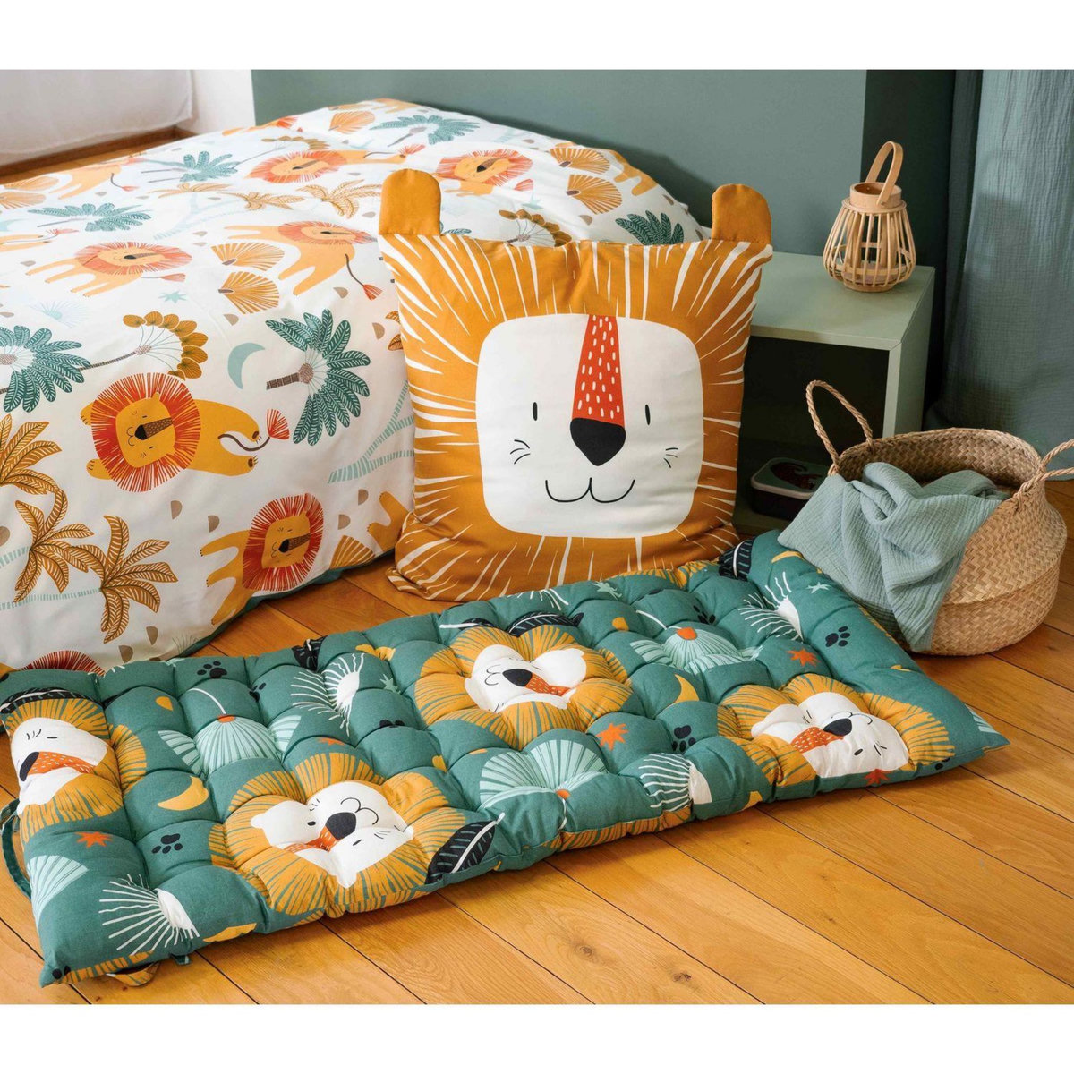 COTE DECO Matelas de sol enfant Lion - 100% coton 120 g/m² - 55 x 120 cm