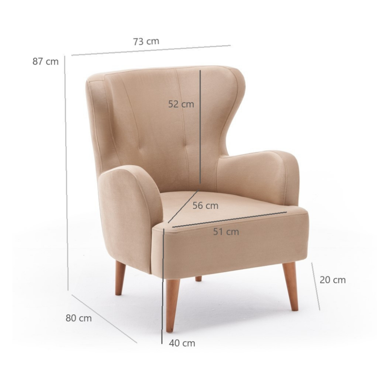 CONCEPT USINE Fauteuil en velours beige avec accoudoirs SMITH