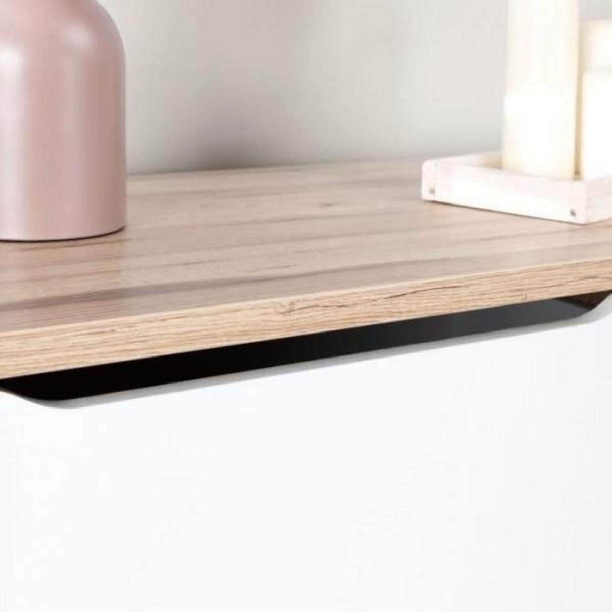 MARKET24 Commode 3 tiroirs - Décor chene et blanc mat - Pieds en massif - Scandinave L 80 cm - VANKKA