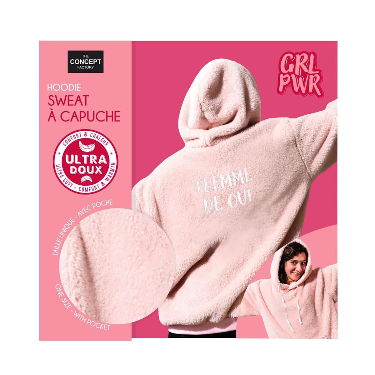 Paris Prix Sweat à Capuche Ultra Doux  Flemme de Ouf  Rose